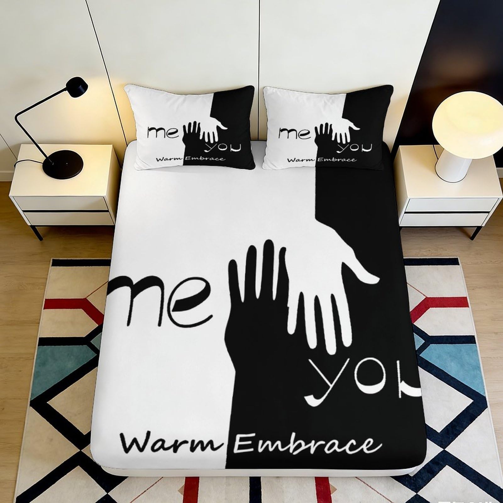 3D Printed Math Formula Fitted Sheet Microfiber Deep Pocket Bedroom Bedding Geometric Design Mattress Fitted Cover Non-Slip Washable 90x200x25cm