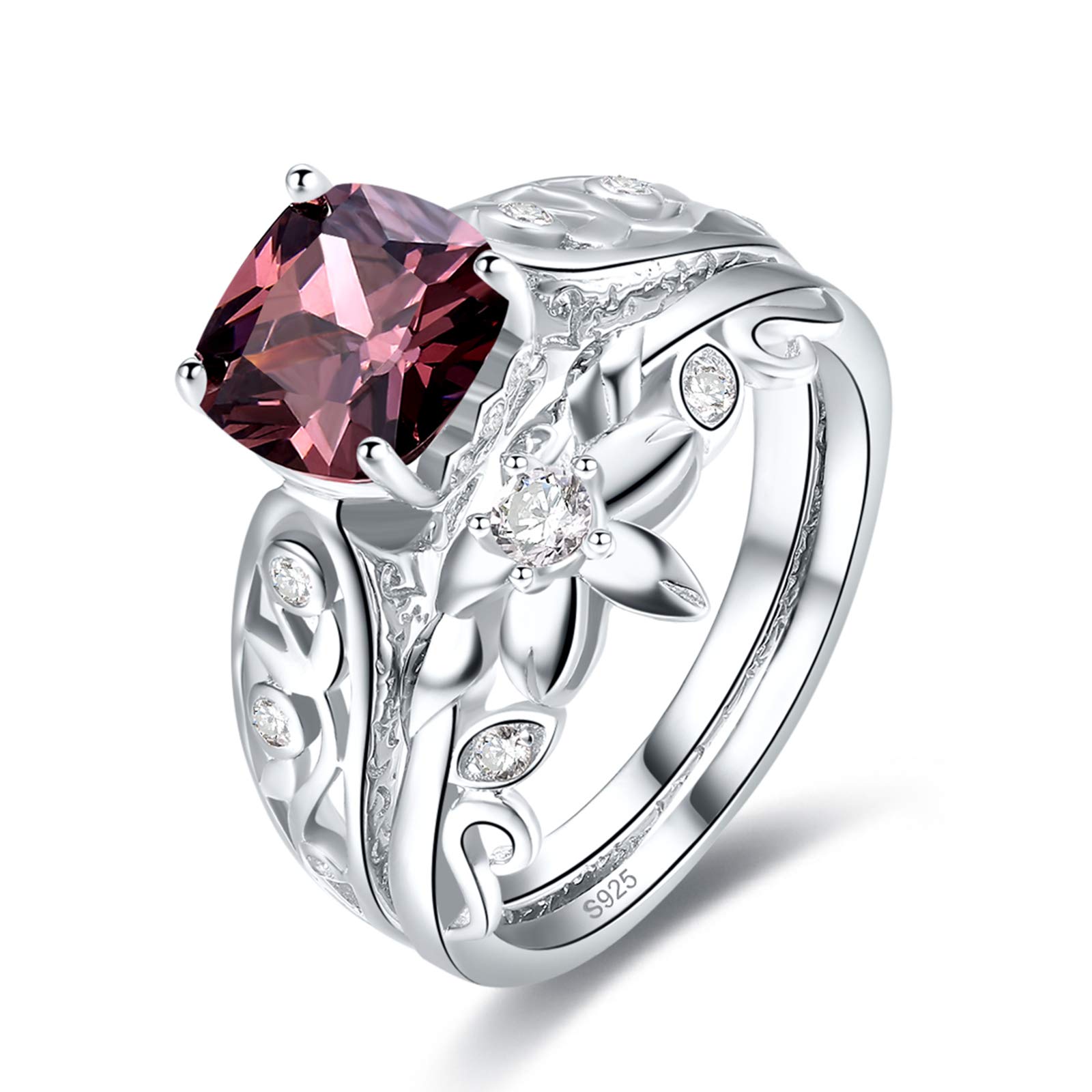 MerthusWedding Jewelry Simulated Spessartine Garnet Vine Leaf 925 Sterling Silver Bridal Ring Sets for Women