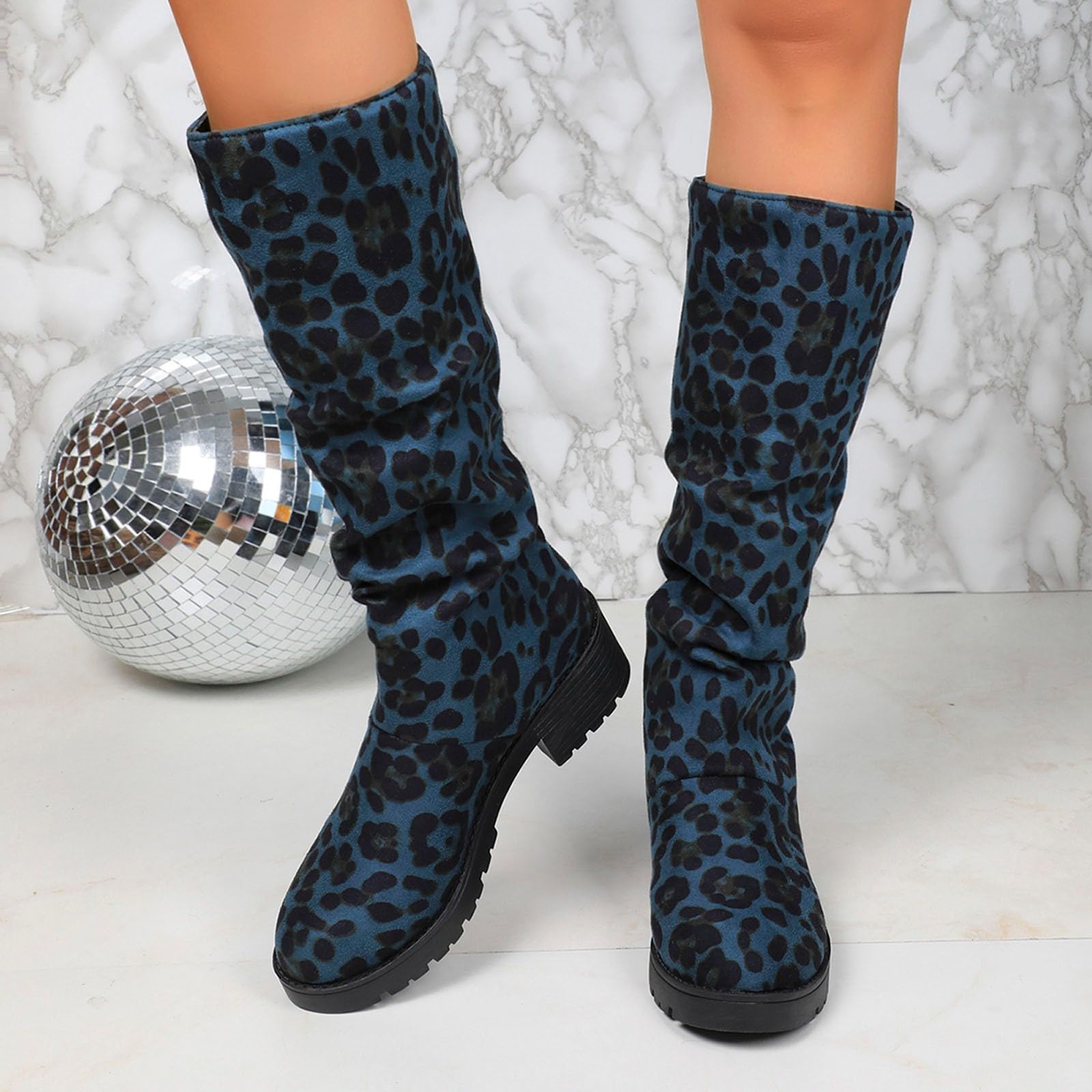 Botas de Vestir Rujer Botas de Media Pantorrilla Gamuza sintética con Estampado Floral, Altas hasta la Rodilla, cómodas Informales Vestir con Cremallera Lateral, Moda otoño-Invierno