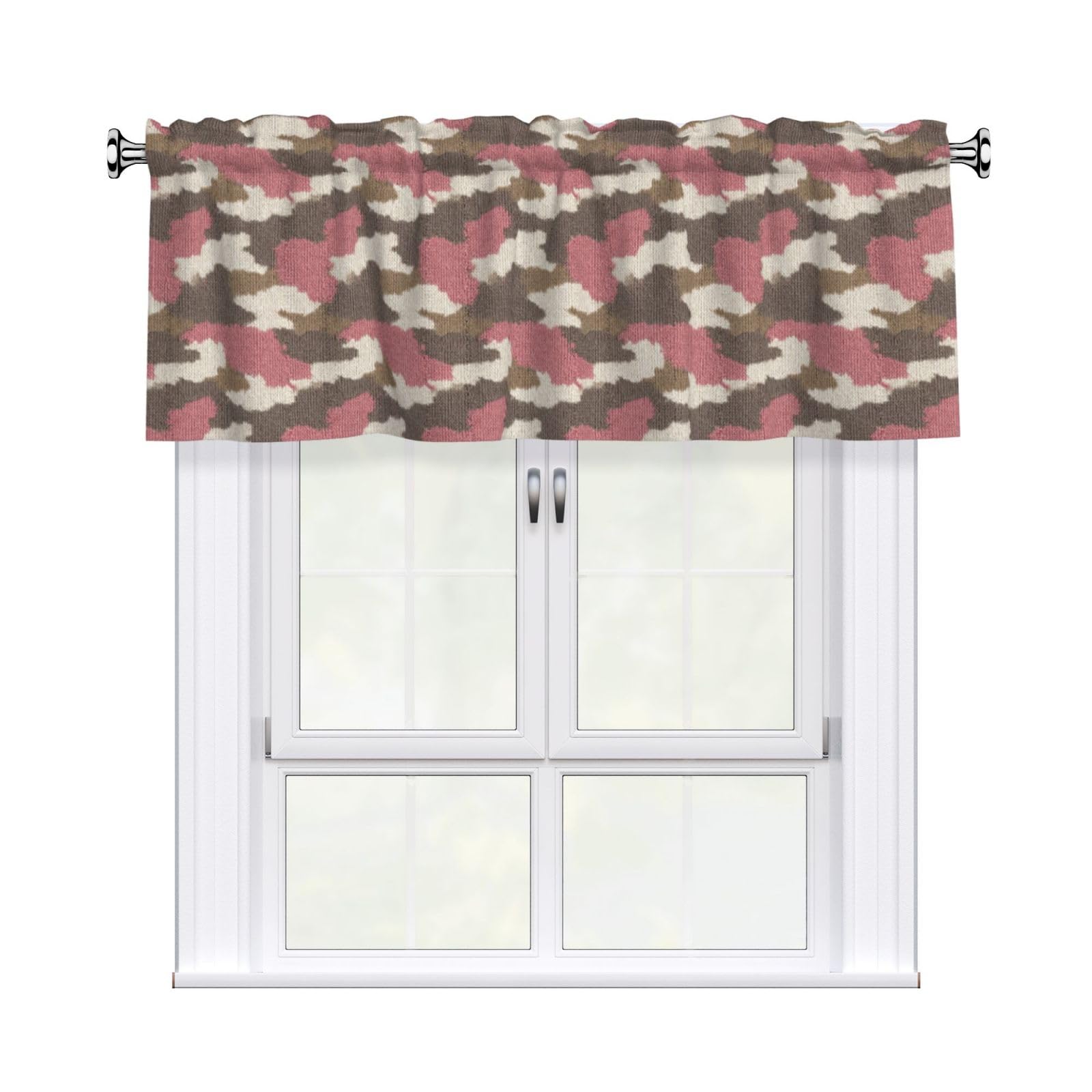 Woshuwo Boho Camo Knit Rose Beige Valances For Windows Rod Pocket Window Treatment Short Curtains For Kitchen Living Room Bedroom Decor 54x18in