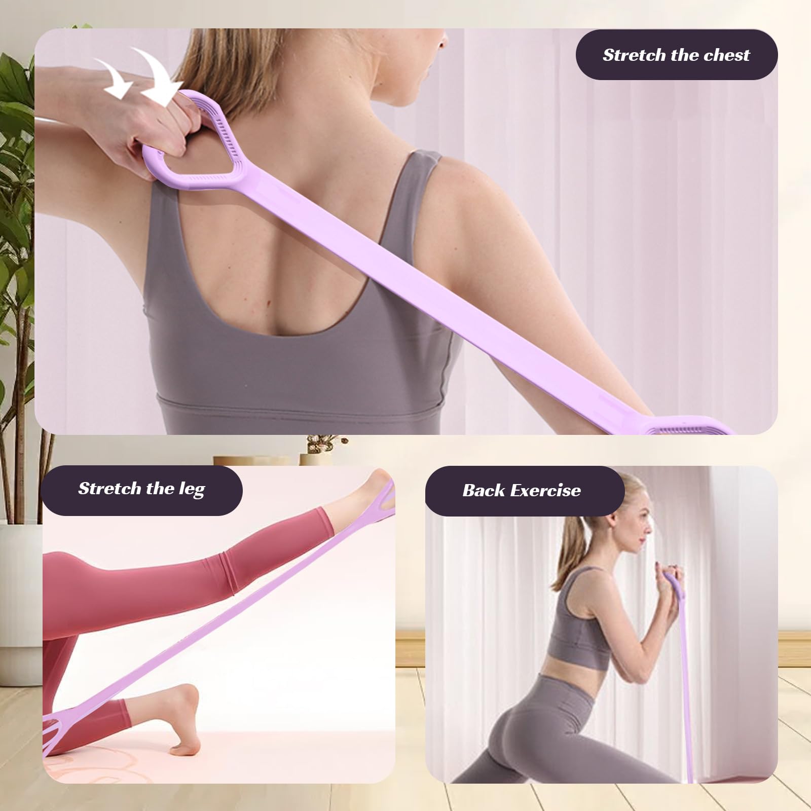 Banda de resistencia, figura 8, bandas de resistencia para fitness, bandas de entrenamiento para mujeres con asas, bandas elásticas para terapia física, yoga, pilates, color morado
