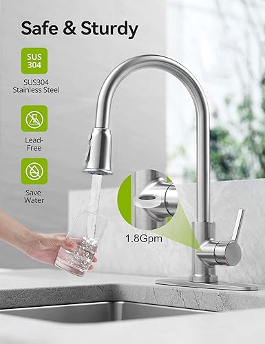 Miniatura 2 de REXMEO - Grifo de cocina grifo de fregadero de cocina de alta calidad con instalación de 9 minutos con rociador desplegable para fregadero de cocina