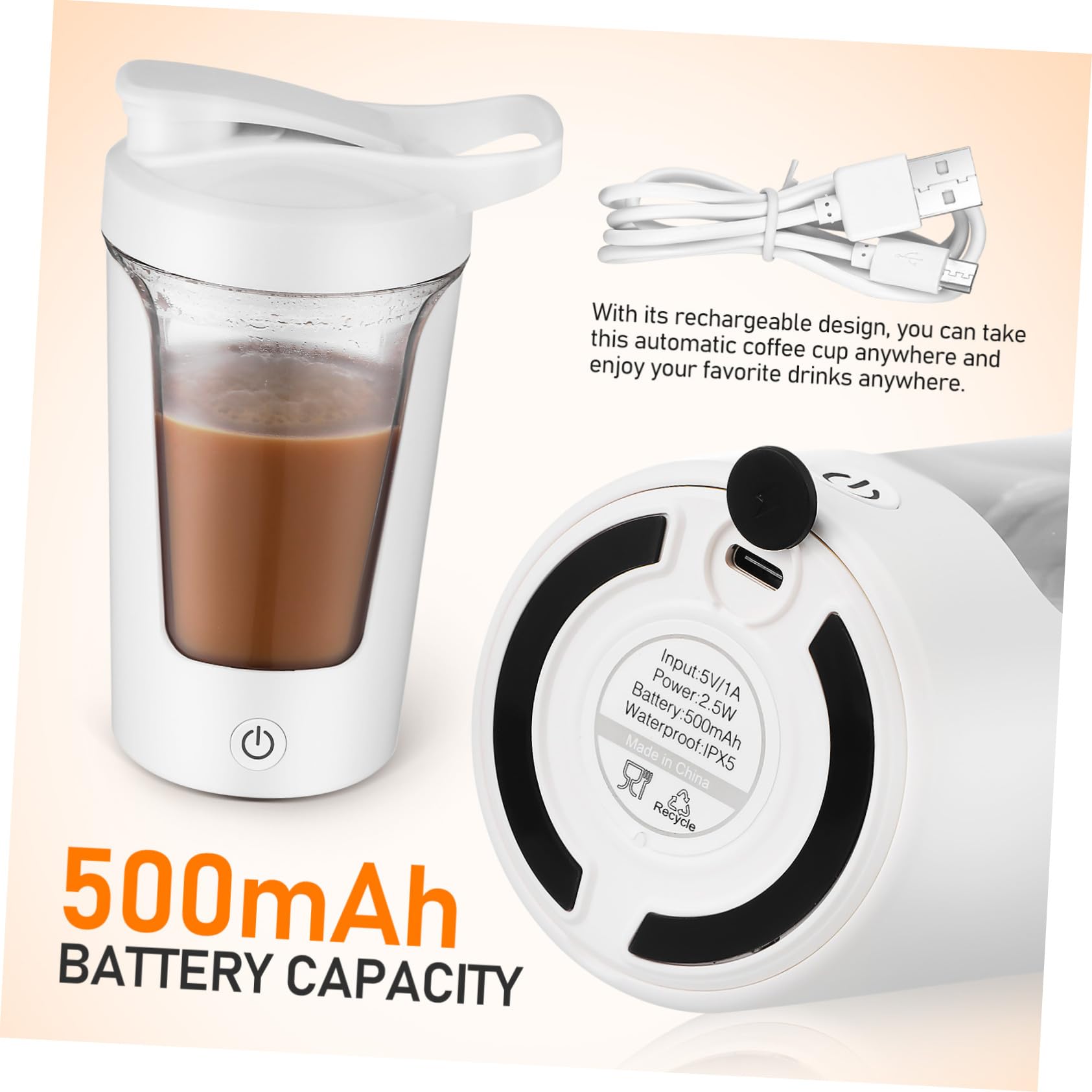 Tazza Elettrica Shaker Portatile Ricaricabile Miscelazione Automatica per Proteine e Caffè Bicchiere Agitazione Rapida in PP e Abs per Preparazioni Veloci fuori Casa