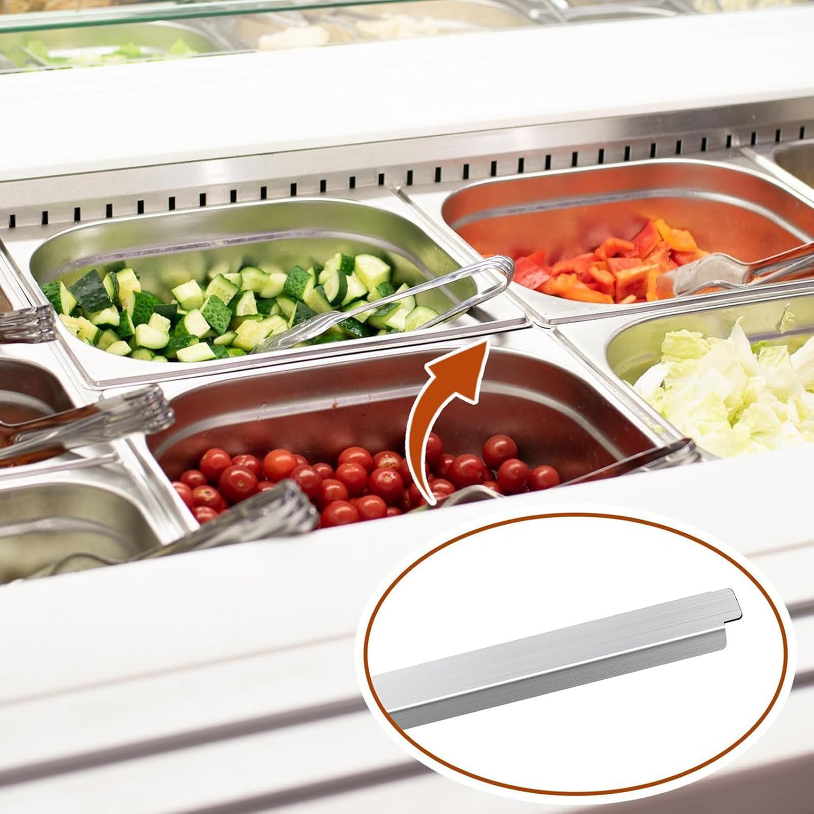 Set di barre adattatori in acciaio inox, 8 pezzi, 30 cm, barre divisorie per servizio alimentare, dimensioni standard lunghe, forniture per il personale della cucina, attrezzature per buffet