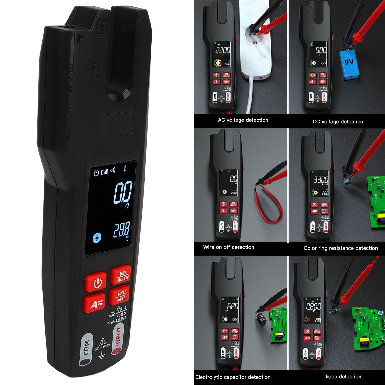 Generic Pinza Amperometrica DC AC Multimetro Digitale Ad Alta Precisione con Funzione VFC per Elettricisti e Uso Domestico ABS 1 unità