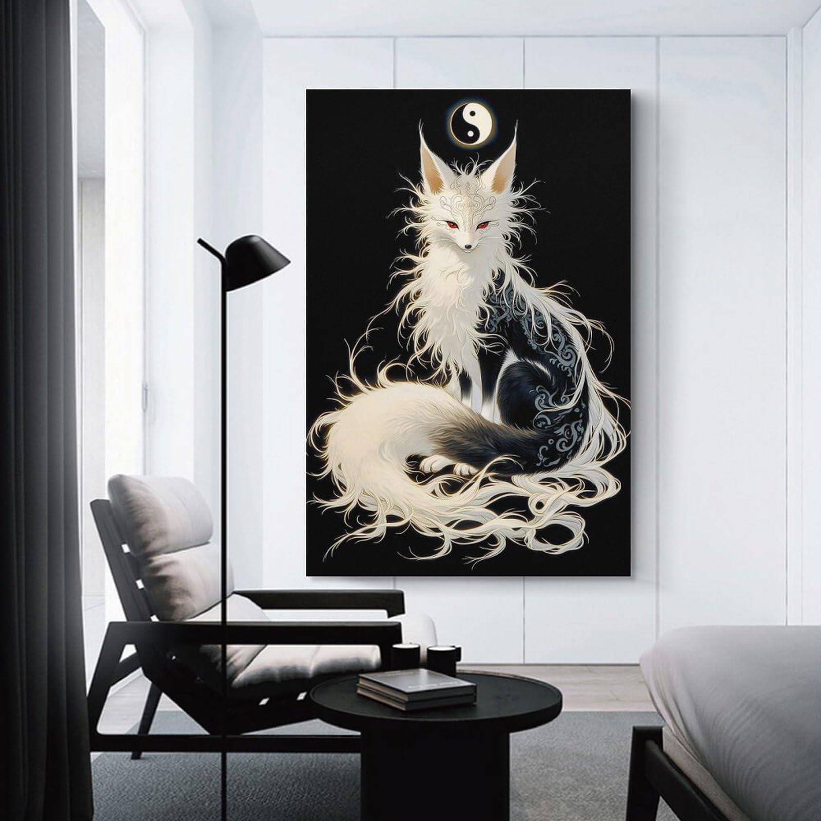Junmoney Unframe-Style-20 Fantasy Fox With Yin Yang Wall Decor Canvas Print, 12X18inch(30X45cm), For Lounge, Bedroom Or Personal Spaces, Thoughtful Wall Decor For Art Lovers