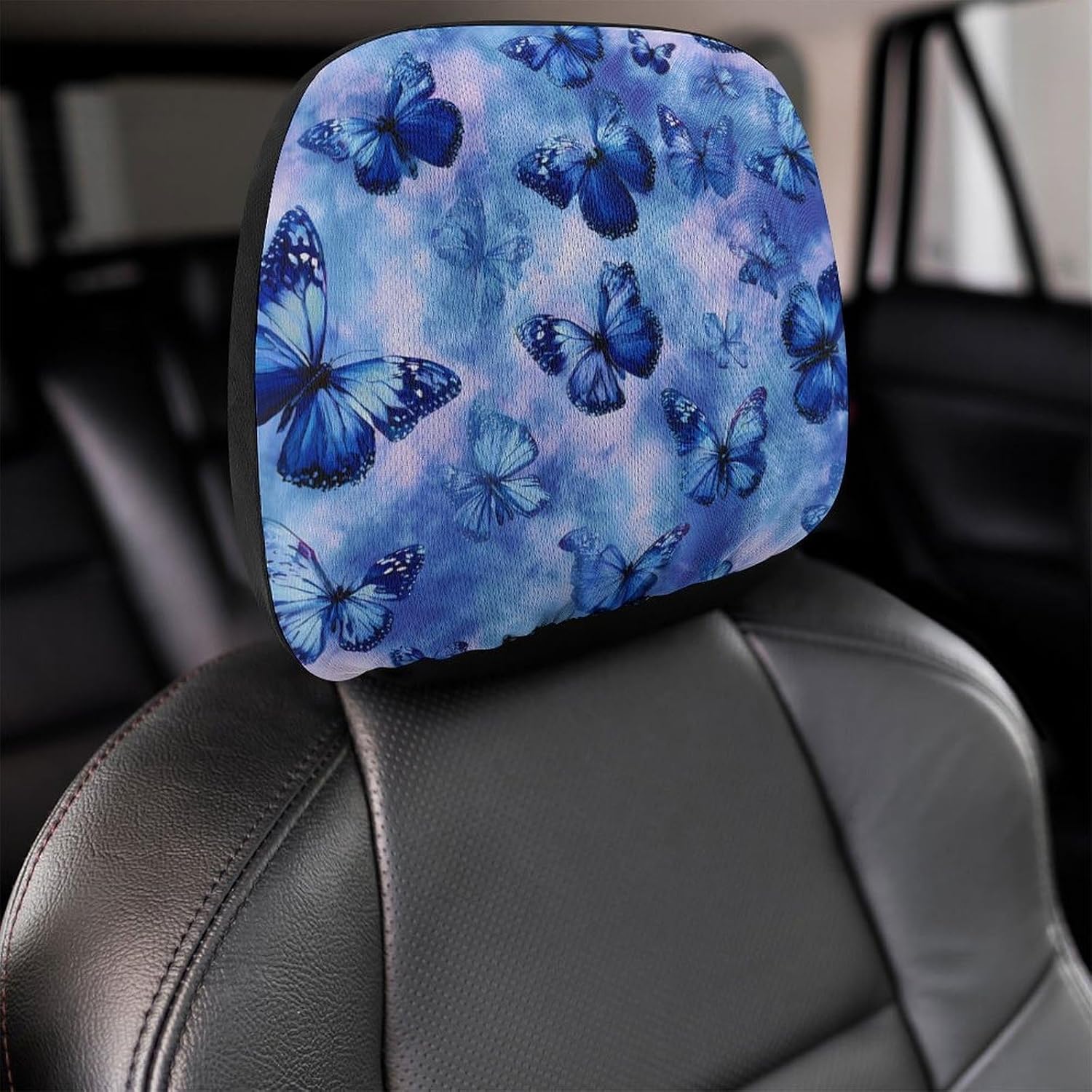 Blue Butterfly Tie Dye Fashion Car Headrest Cover Novelty Elastic Seat Rest Covers for SUV Truck Sedan image 4