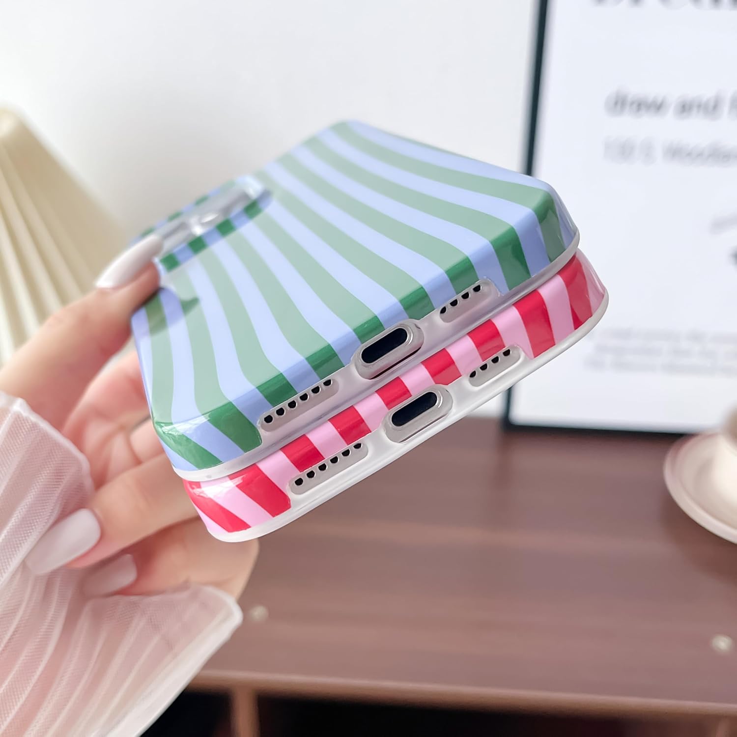 Yeddabox for iPhone 16 Pro Max Case Cute Striped Phone Case Soft TPU Slim Shockproof Phone Cover for Women Girls, Green and Blue - Image 5