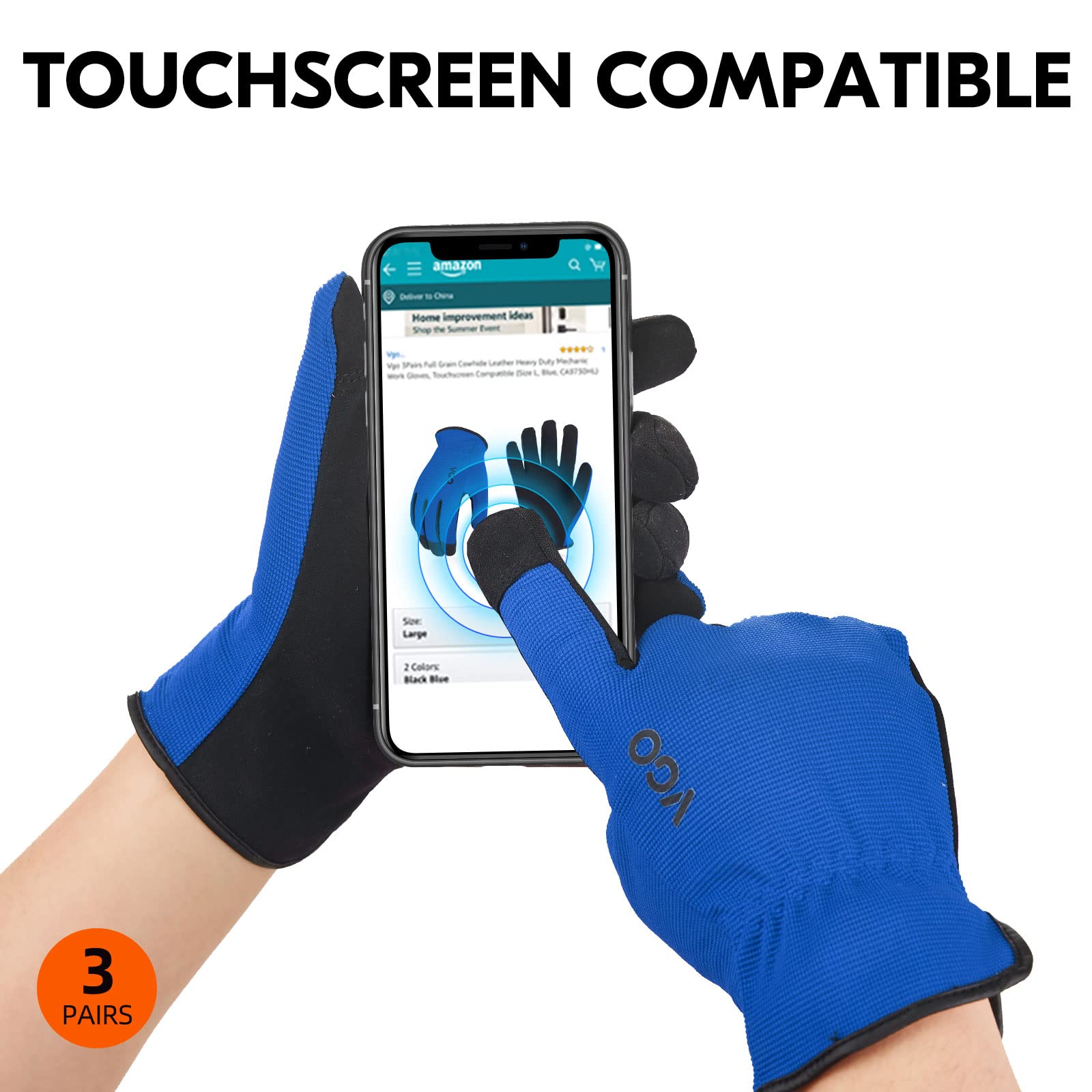 Vgo Glove Guanti, 3 Paia, Guanti Da Lavoro Ad Alto Carico 9/L - Foto 8