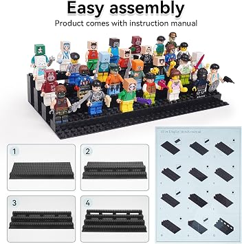 2 Pack Minifigure Display Stand, 4-Tier Brick Display Shelves Compatible with Lego Minifigures, Holds 38 Figures, Black Figure Display Case for Collectors, Christmas Gifts