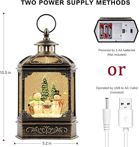 Vista 55 de Linterna de globo de nieve de Navidad, muñeco de nieve brillante con música, forro USB/funciona con pilas, linterna iluminada para decoración
