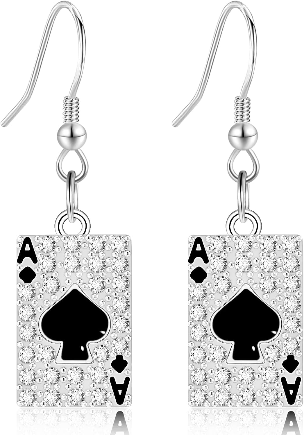 Bohemian Creative Funny Playing Card Sliver Gold Crystal Lightweight Dangle Drop Earrings Dainty Poker Rhinestone Hook Earrings For Women Jewelry Gifts