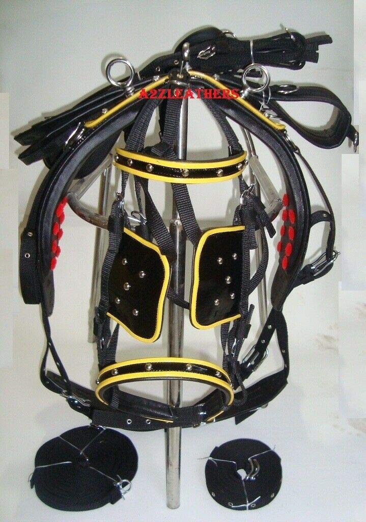 Leather Ride Nylon Driving Harness for Single Horse with Diamonte Browband Yellow Patent