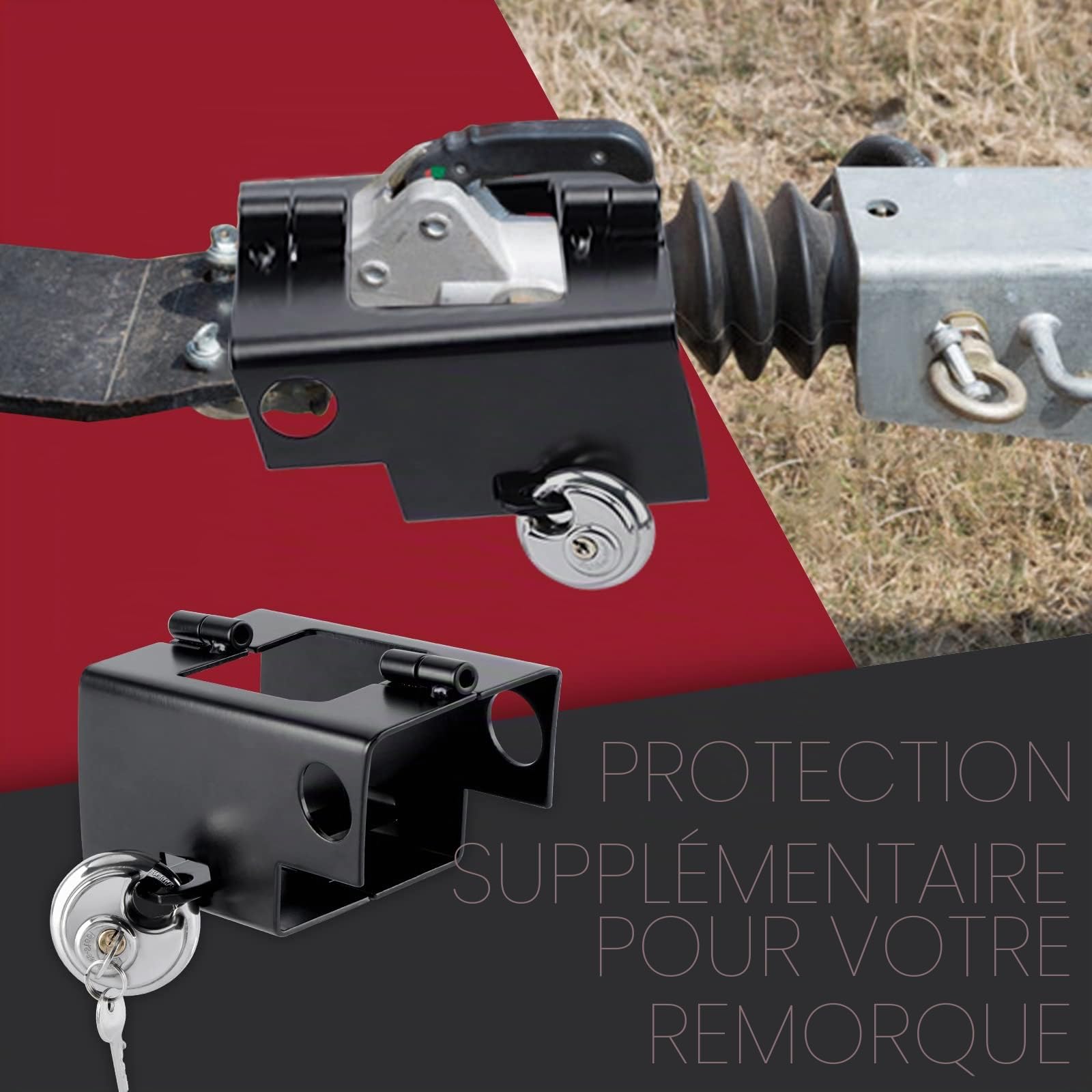 Verrouillage de la Remorque avec Cadenas, Antivol remorque attelée et non attelée, Cadenas remorque, Antivol de Remorque Haute Sécurité