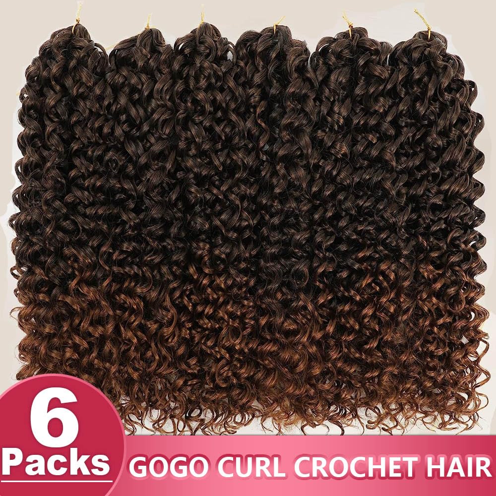 GoGo Curl Crochet Hair 18Inch 6Packs Deep Wave Curl Crotchet Hair Synthetic Braiding Hair Extensions for Black Women (18 Inch (Pack of 6), 1B/30#)