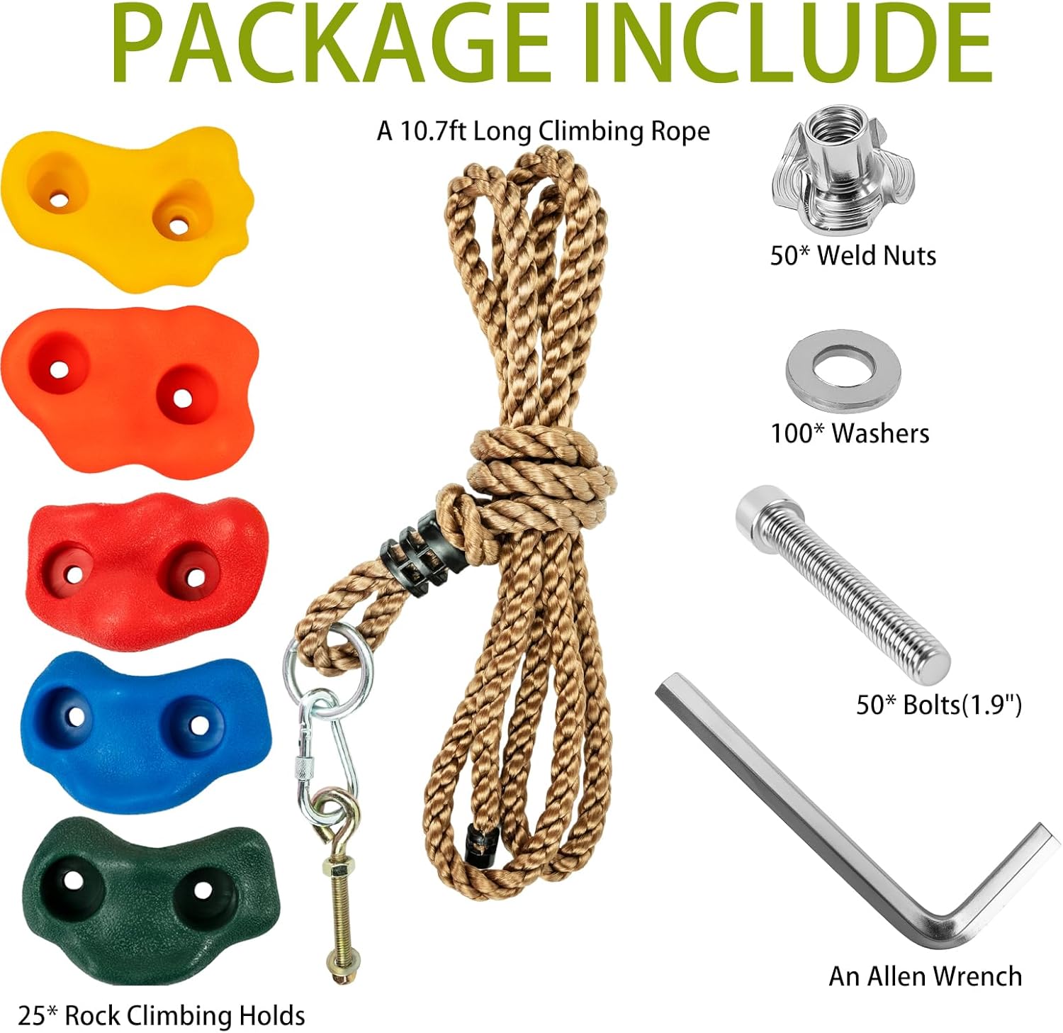 Cheardia 25 Pack Rock Climbing Holds for Adults, Multi-Colored Rock Wall Holds Grips with Mounting Hardware and Knotted Rope for Indoor and Outdoor
