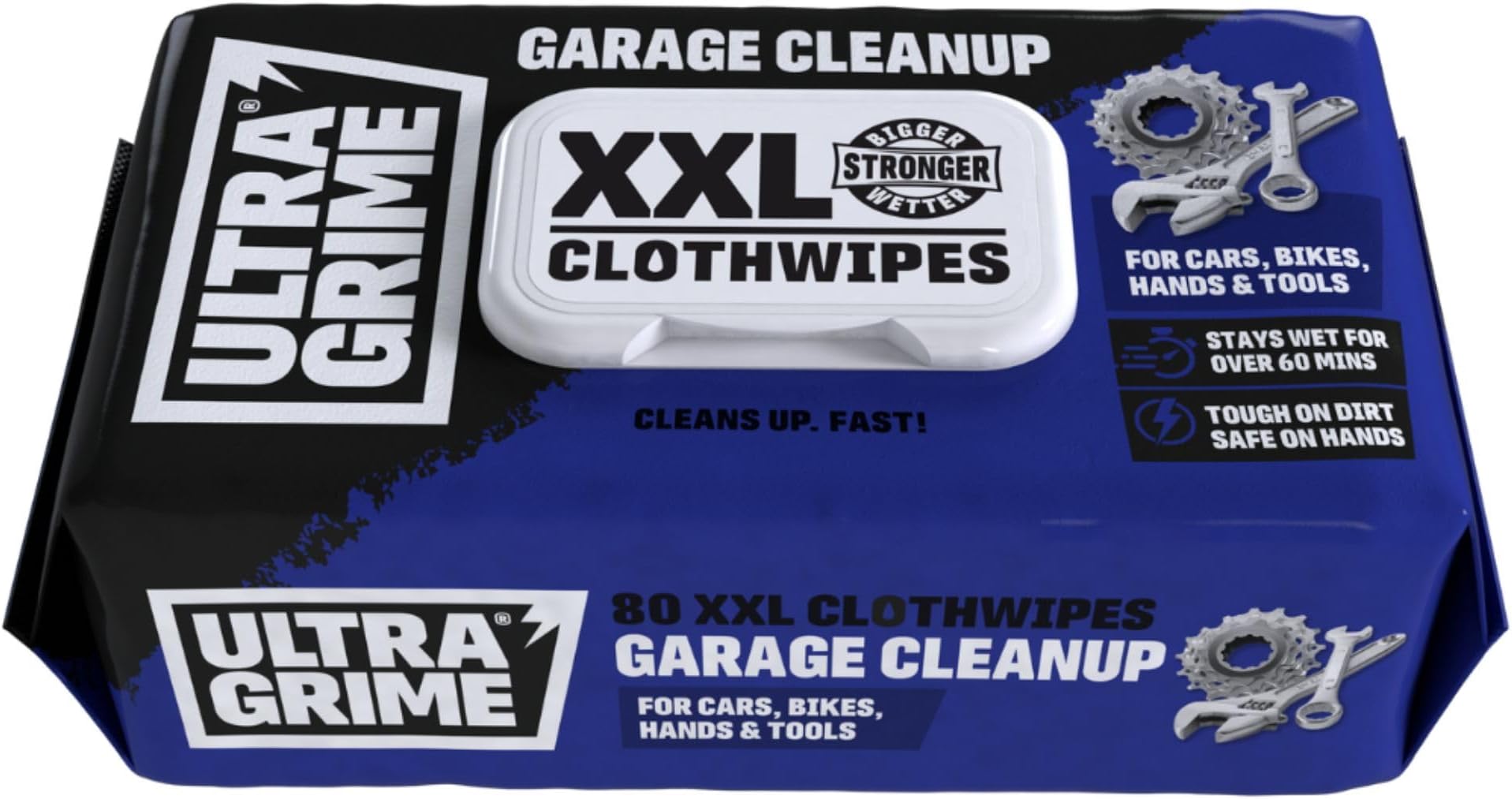 UltraGrime Garage Wet Wipes Heavy Duty XXL Cleaning Cloths - Multi Purpose Wipes For Paint, Grease, Oil, Industrial Cleaning Products,Tools & Surfaces, Bikes, Hand Cleaner For Builders (Pack of 80)