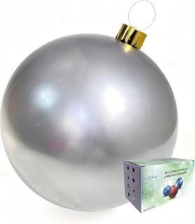 Inflatable Christmas Ornament Ball - 18" or 25" Indoor/Outdoor Holiday Decorations - Reusable and Storage Friendly (Silver, 25”)