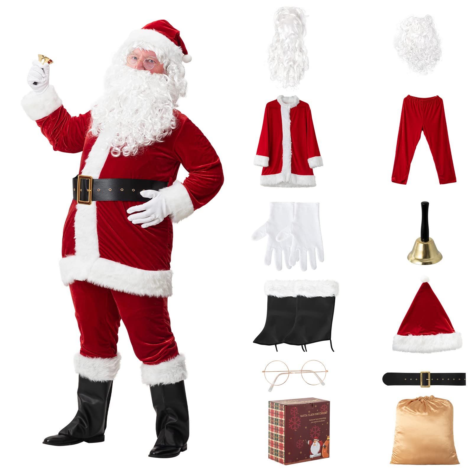 Buy Sunolanta Claus Costume Santa Costume Velvet Santa Suit 11 Pcs