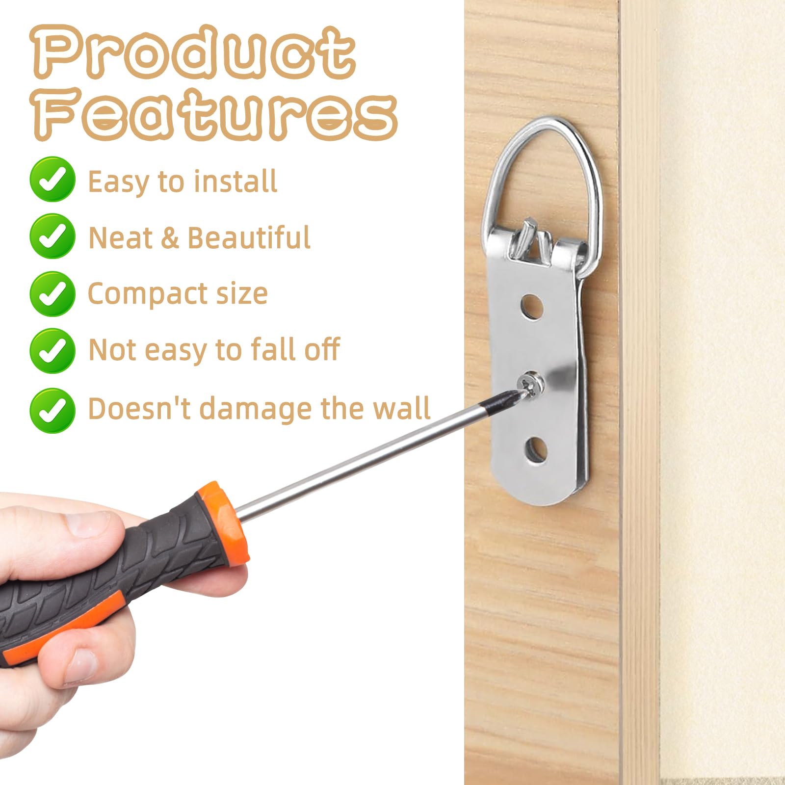 20 Pack D Ring Picture Hangers: 20 Heavy Duty Hanging Hooks with 50 Screws - Image 4