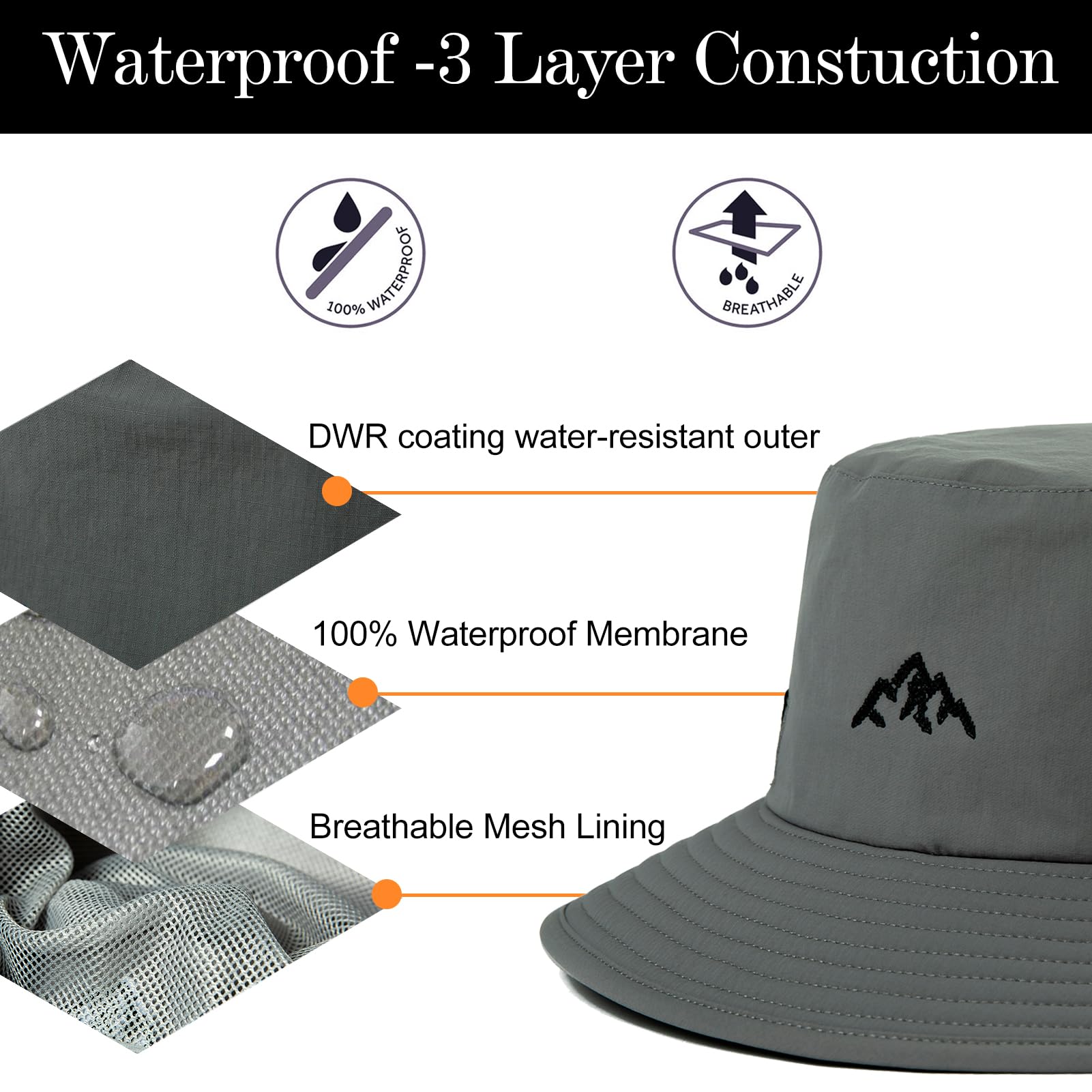 Comhats Wodoodporne czapki przeciwdeszczowe typu bucket dla mężczyzn i kobiet, czapka outdoorowa na każdą pogodę, do chodzenia, golfa, safari, wędkowania, wędrówek, regulowana, pakowalna,