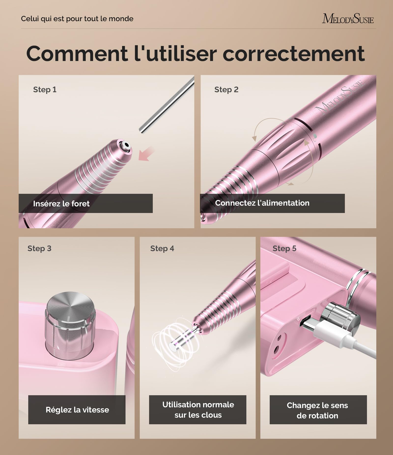 MelodySusie SC300F Professionnel Ponceuse pour Ongles à Clip, Rechargeable Sans Fil Lime à Ongle Electrique 30000 tr/min, avec LCD écran et Vitesse Réglable, pour Salon