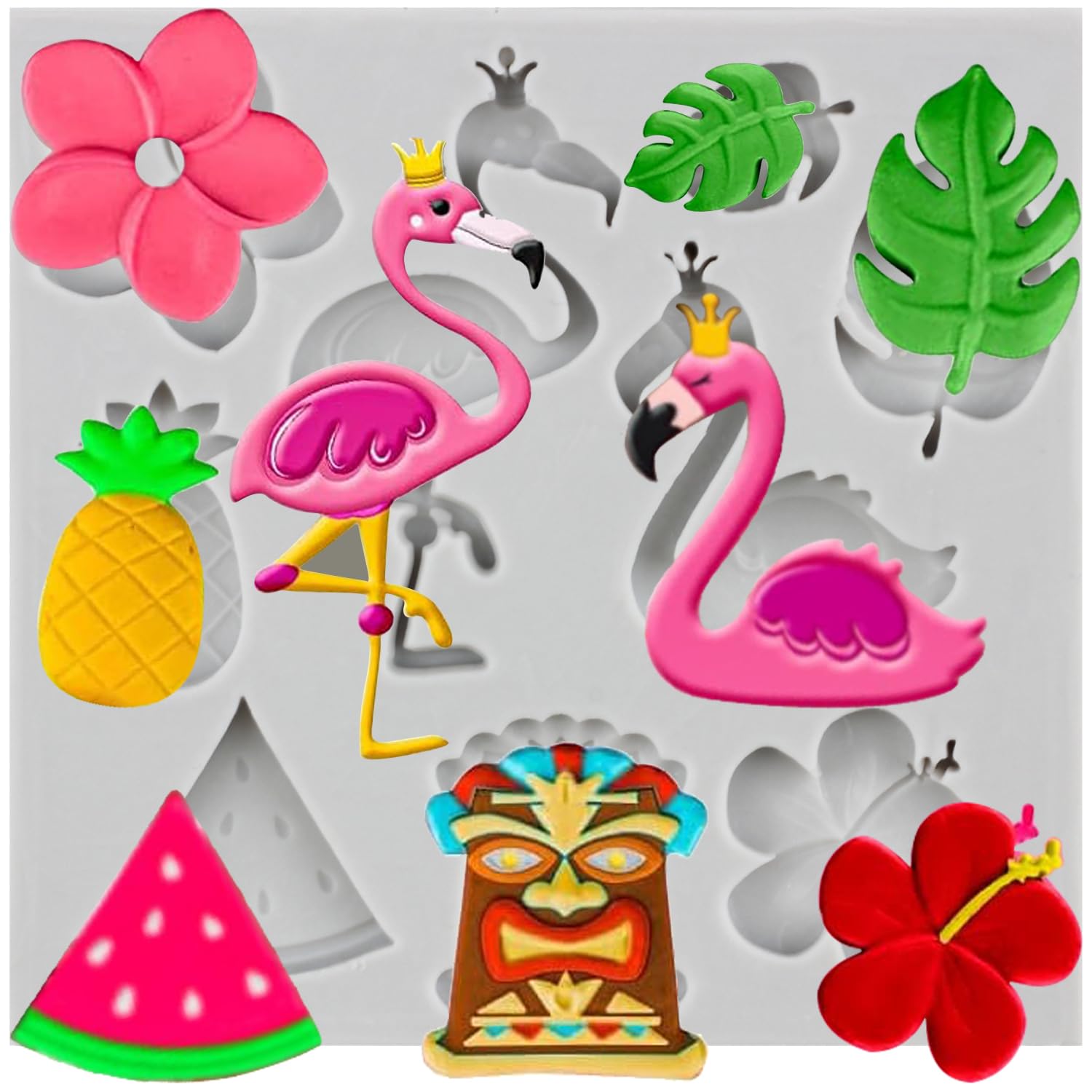 Sijiangmold Tropical Leaf Fondant Mould Flamingo Silicone Moulds Palm Leaf Hibiscus Flower Mould for Cake Decoration Chocolate Cupcake Topper Candy Polymer Clay Gum Paste