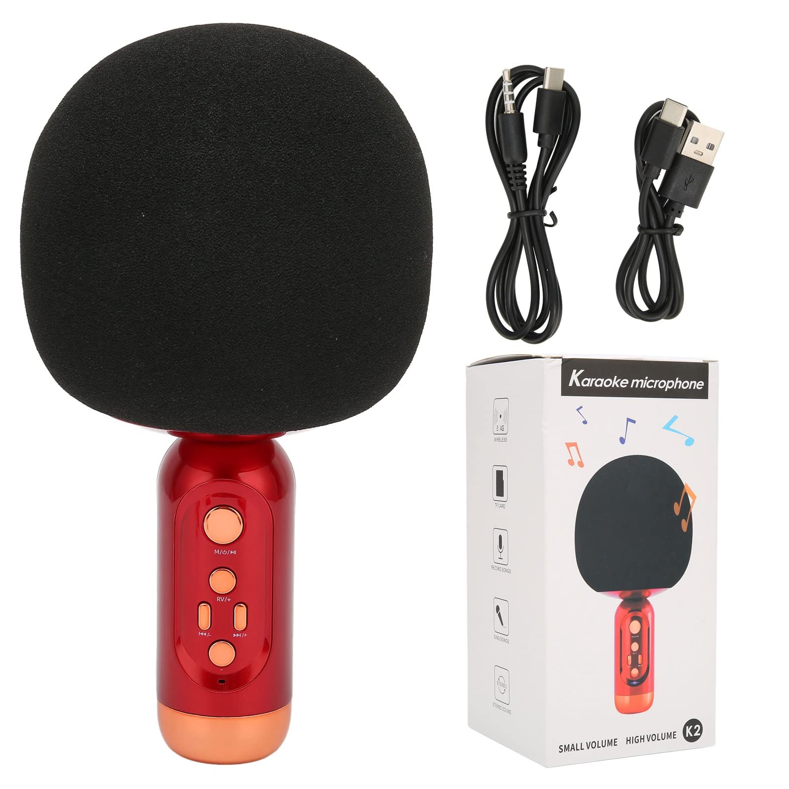 Micrófono de Karaoke Inalámbrico con Luz LED para Teléfono Móvil PC de Coche de Fiesta, Micrófono de Mano Recargable Adultos y Niños (Rojo)