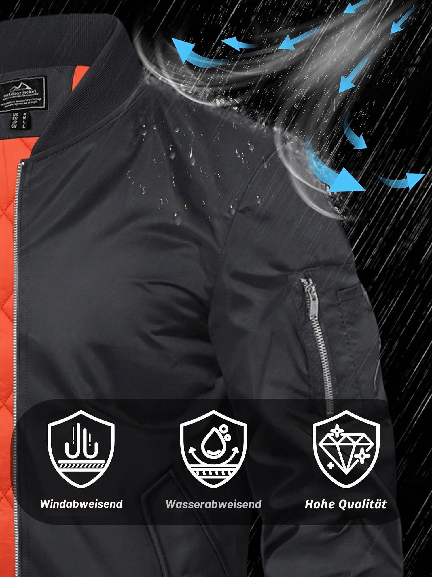 TACVASEN Bomberjacke Herren Winterjacke Übergangsjacke Warme Fliegerjacke | Arbeitsjacke, Herbst Blouson, Wasserabweisend, Warm Lässige Pilotenjacke, Frühling Casual Windbreaker mit Reißverschluss