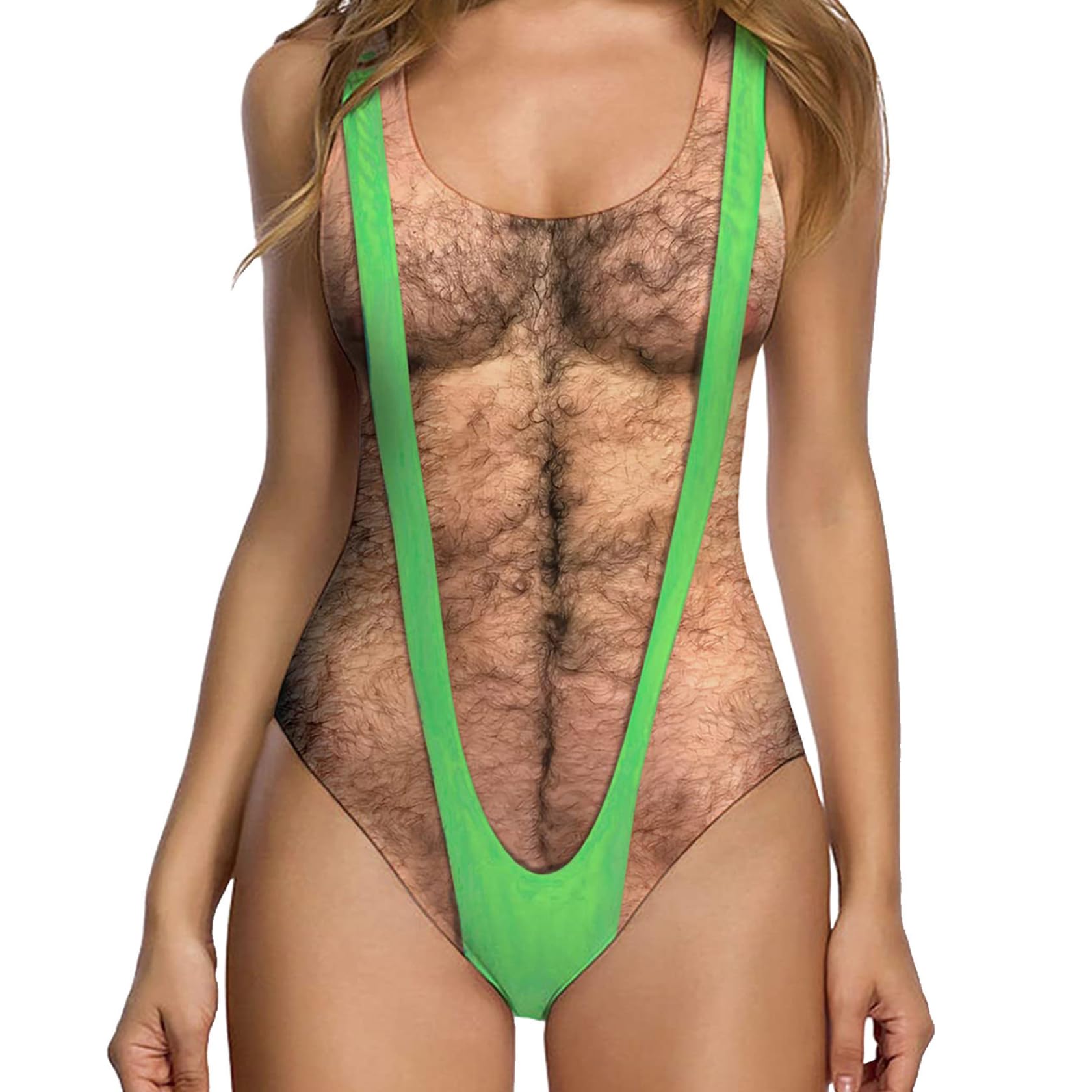 Hairy Chest Bathing Suit Funny Swimsuits for Women 3D Bikini Printed Organs Bathing Suit Sexy High Cut Bathing Suits Elastic Hairy Chest Bathing Suit