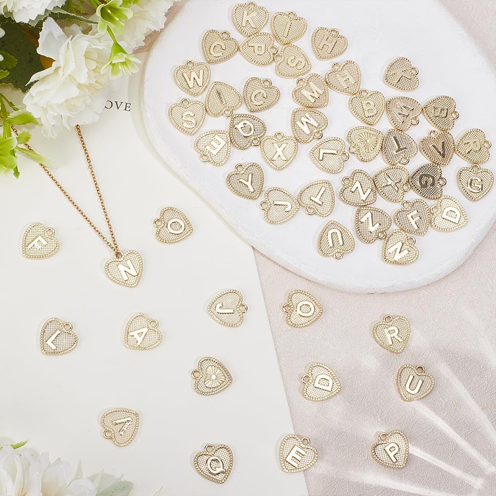 52Pcs Real 18K Gold Plated Letter Charms Alloy Heart Shape A-Z Alphabet Letter Bead Charm Golden Alphabets Charms Jewelry Making Finding Accessories Bulk for Necklace Bracelet DIY Crafts - Image 5