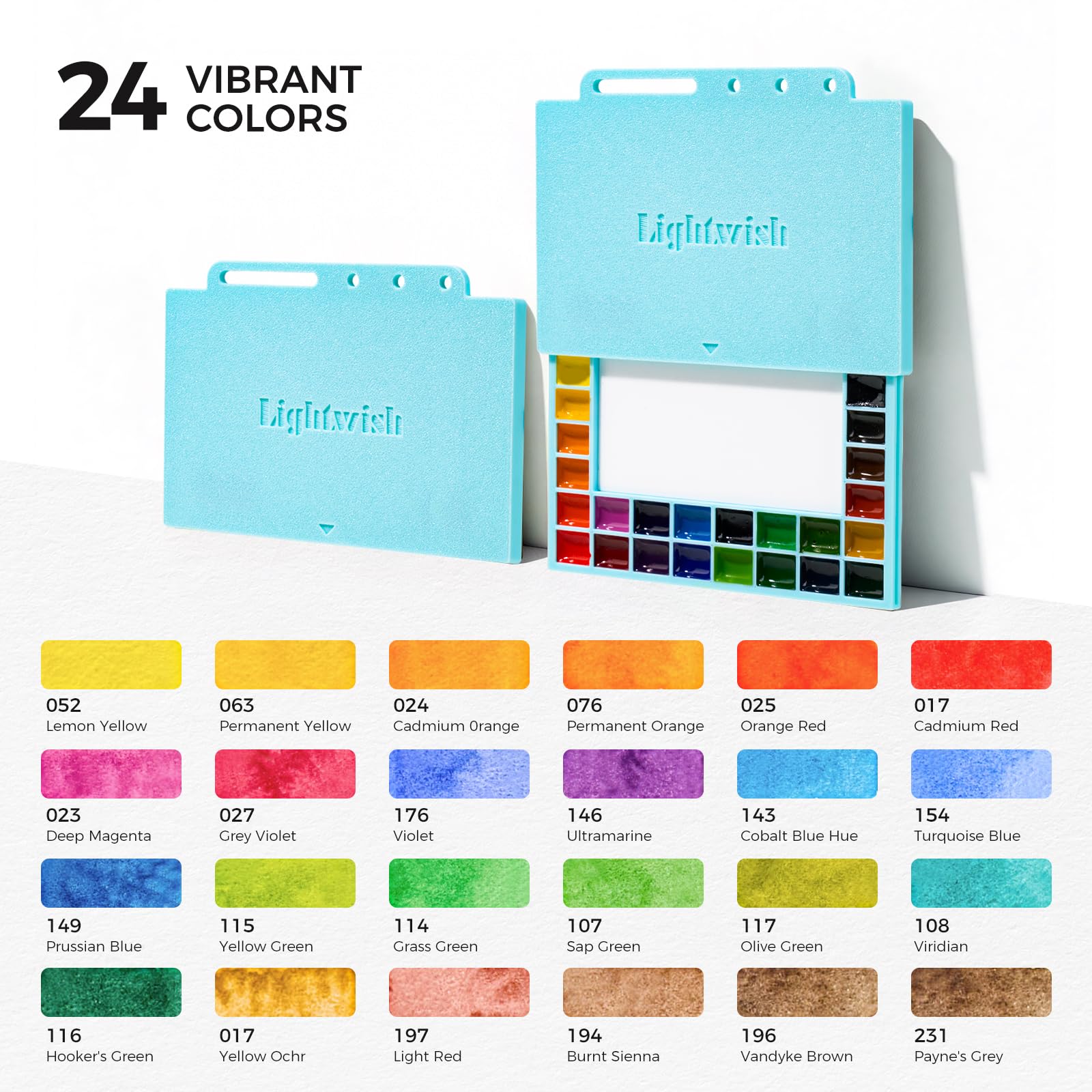 LIGHTWISH Set di acquerelli da viaggio, 24 colori, per artisti e principianti, blu