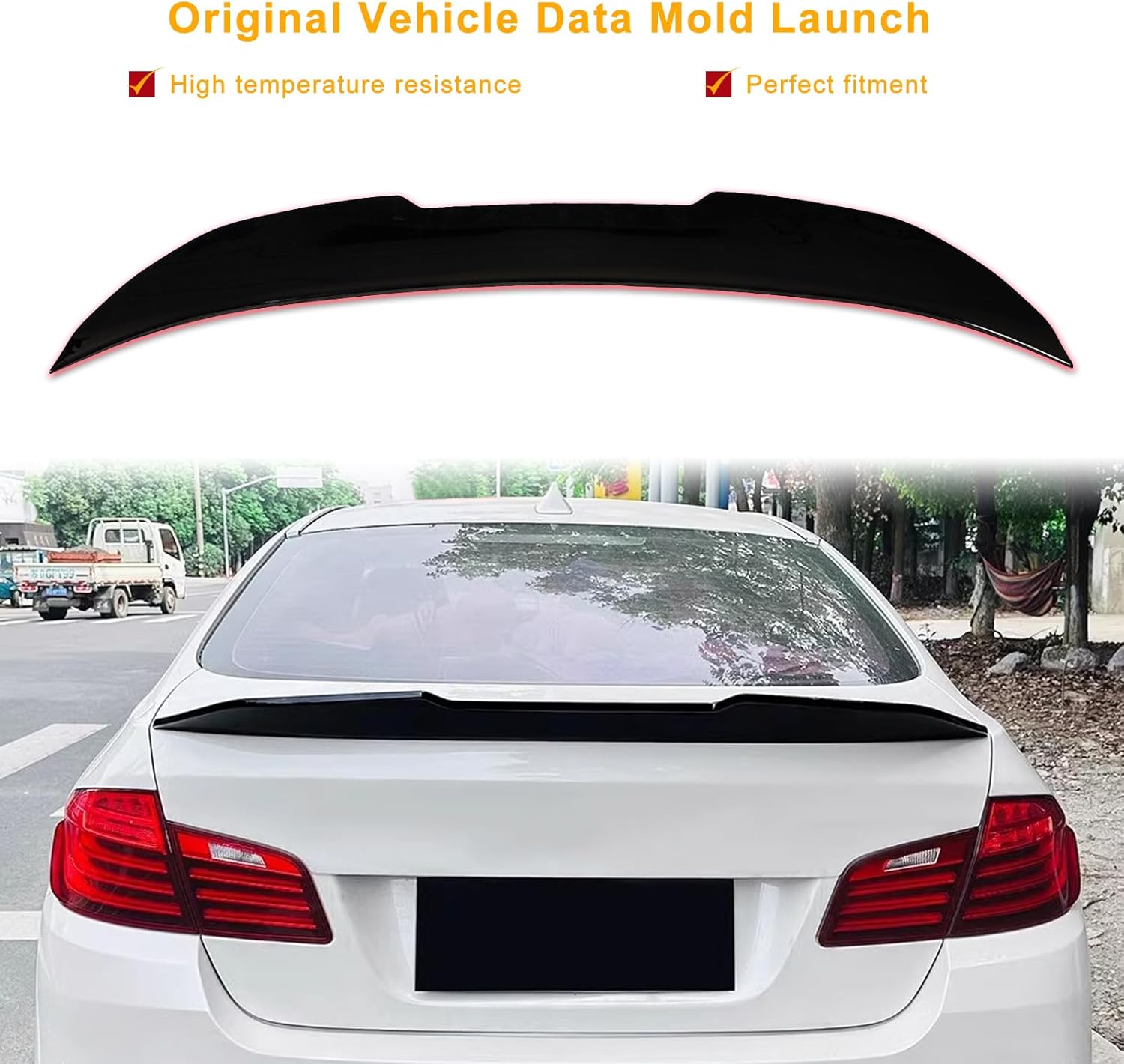 KHK Spoiler Compatible with F10, PSM Style Rear Spoiler, Gloss Black ABS Material Rear Wing Compatible with 2010-2016 BMW 5-Series F10 / F10 M5 Sedan