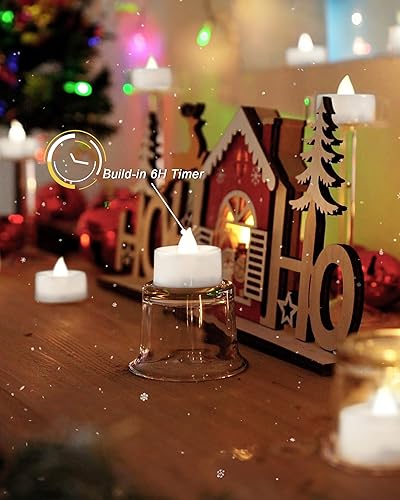 Miniatura 2 de BEICHI Paquete de 24 velas de té con temporizador, funciona con pilas, luz de té LED con temporizador, vela votiva sin llama integrada de 6 horas,