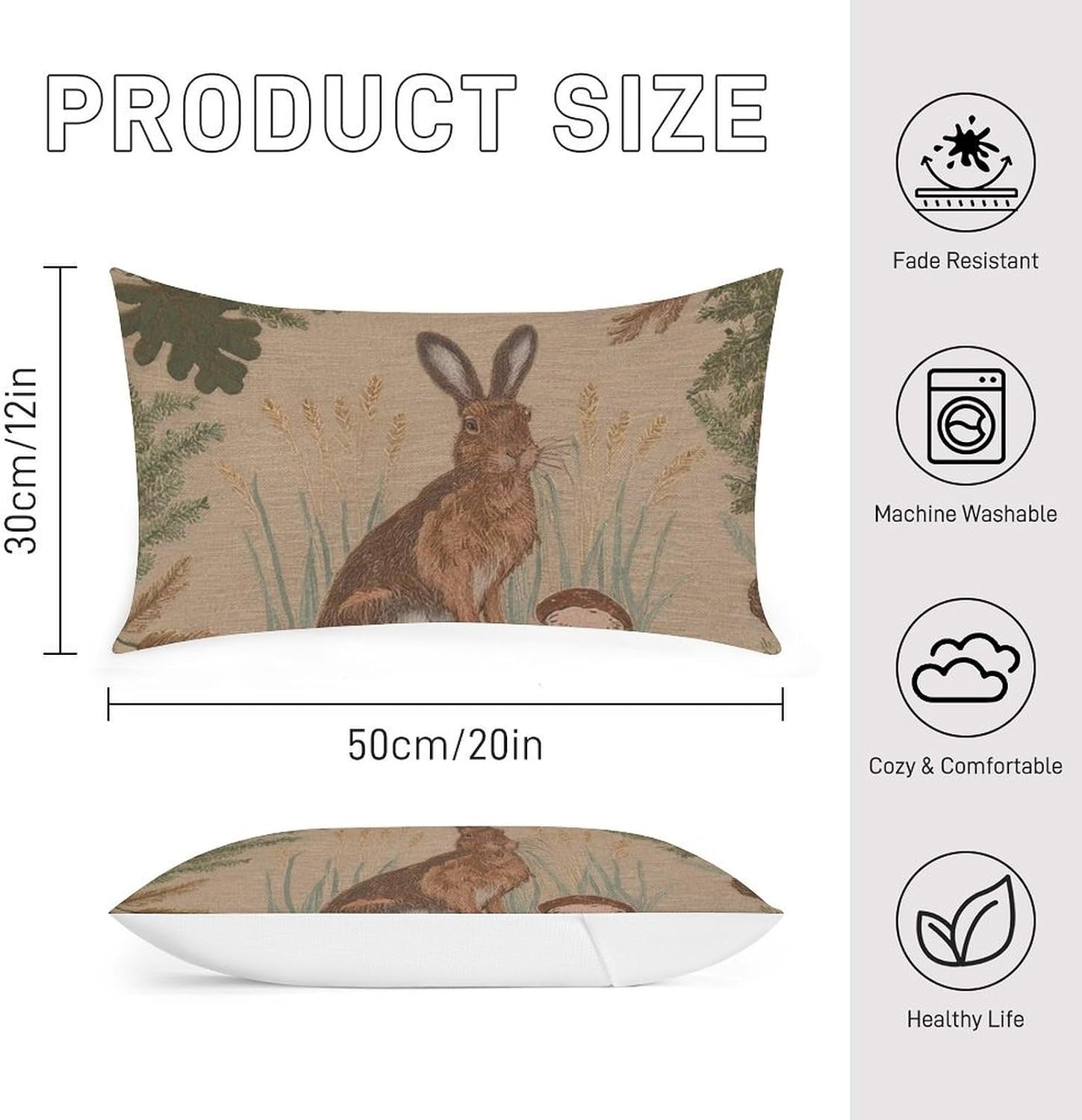 French Vintage Rabbit Outdoor Throw Pillow Cases 12x20 Inch, Funny Waterproof Lumbar Pillow Covers Decor for Patio Bedroom Chair Couch Garden, Housewarming Gifts, Made USA image 2