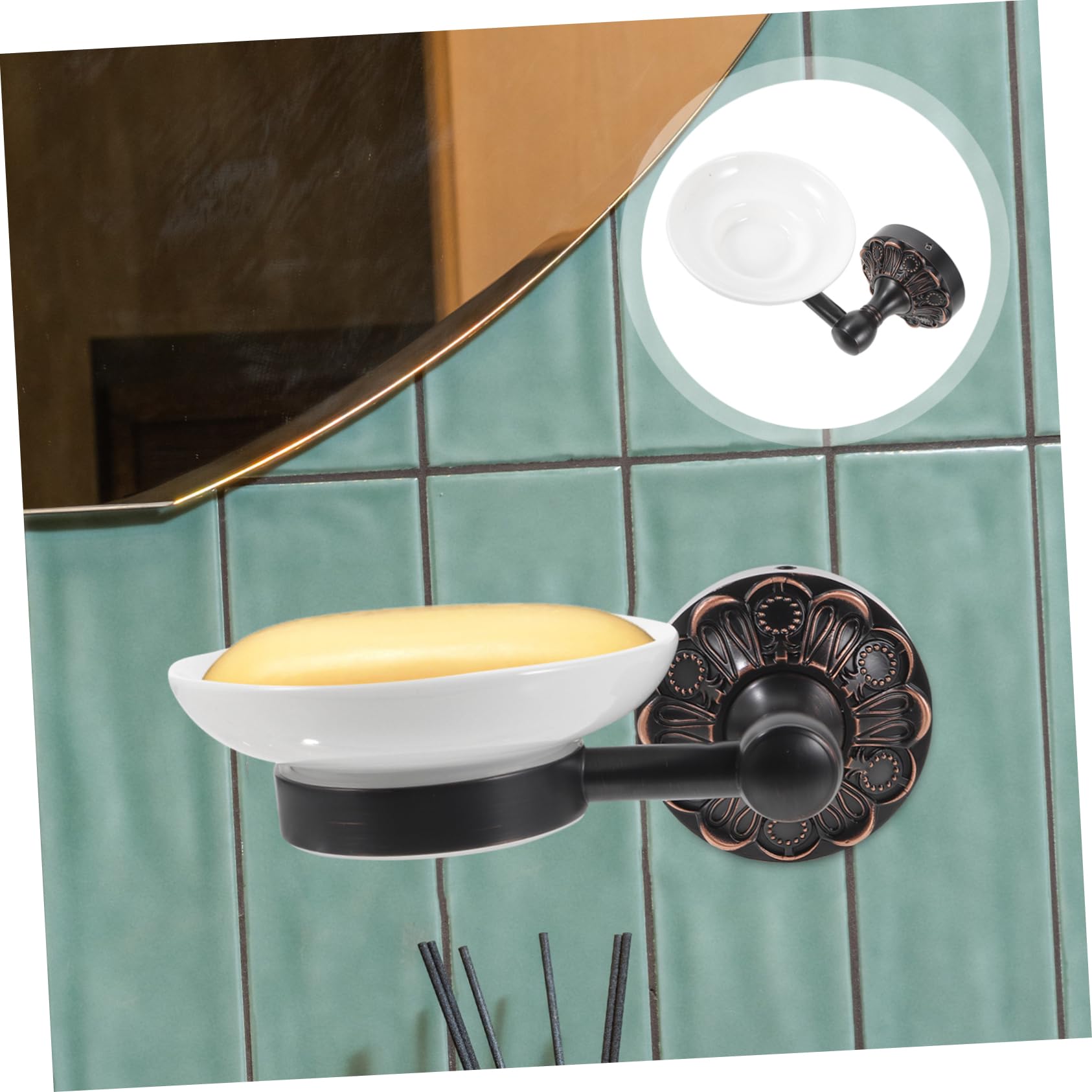 Jabonera Ovalada de Pared en Cobre Negro para Baño y Cocina | Esquinas Discretas, Tornillos Ocultos, Accesorios Completos para Montaje Fácil
