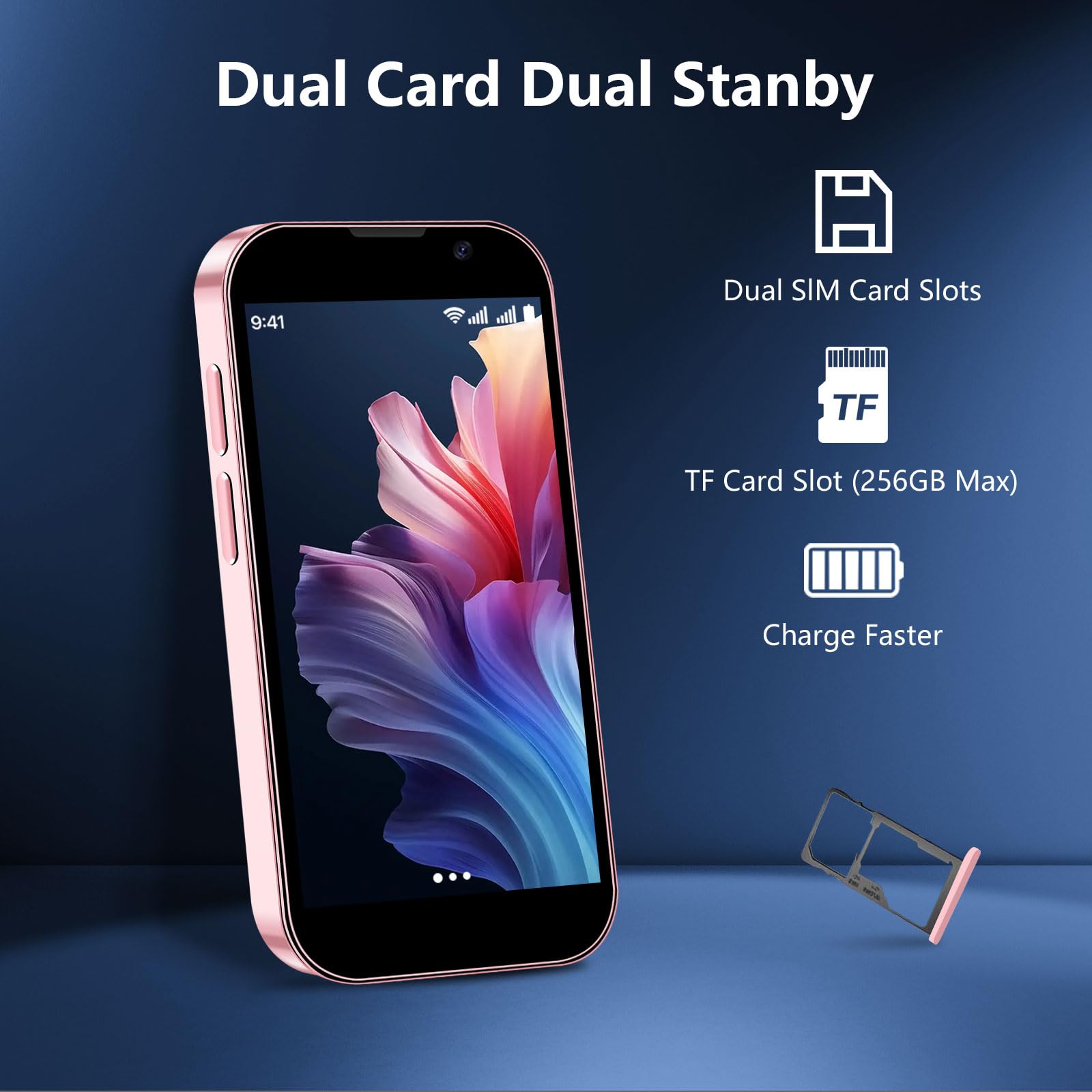 Mini Smartfon 3,0" HD, Odblokowany Mały Telefon Android, Rozpoznawanie Twarzy, Dual SIM, WiFi, GPRS, Ultra-cienki Telefon Komórkowy dla Dzieci z Czterordzeniowym Procesorem (Quad-Core) Czarny
