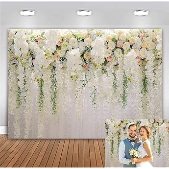 White Flower Backdrop Curtain Flower Wedding Party Background Photo Background for Wedding Reception Baby Shower Photo Booth Props