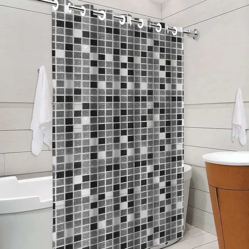 "Cortina Para Box PVC Impermeável Antimofo e Antiácaro, 1,38x1,98m, Com Ilhós, Material Resistente e Higienizável - Não acompanha Varão"