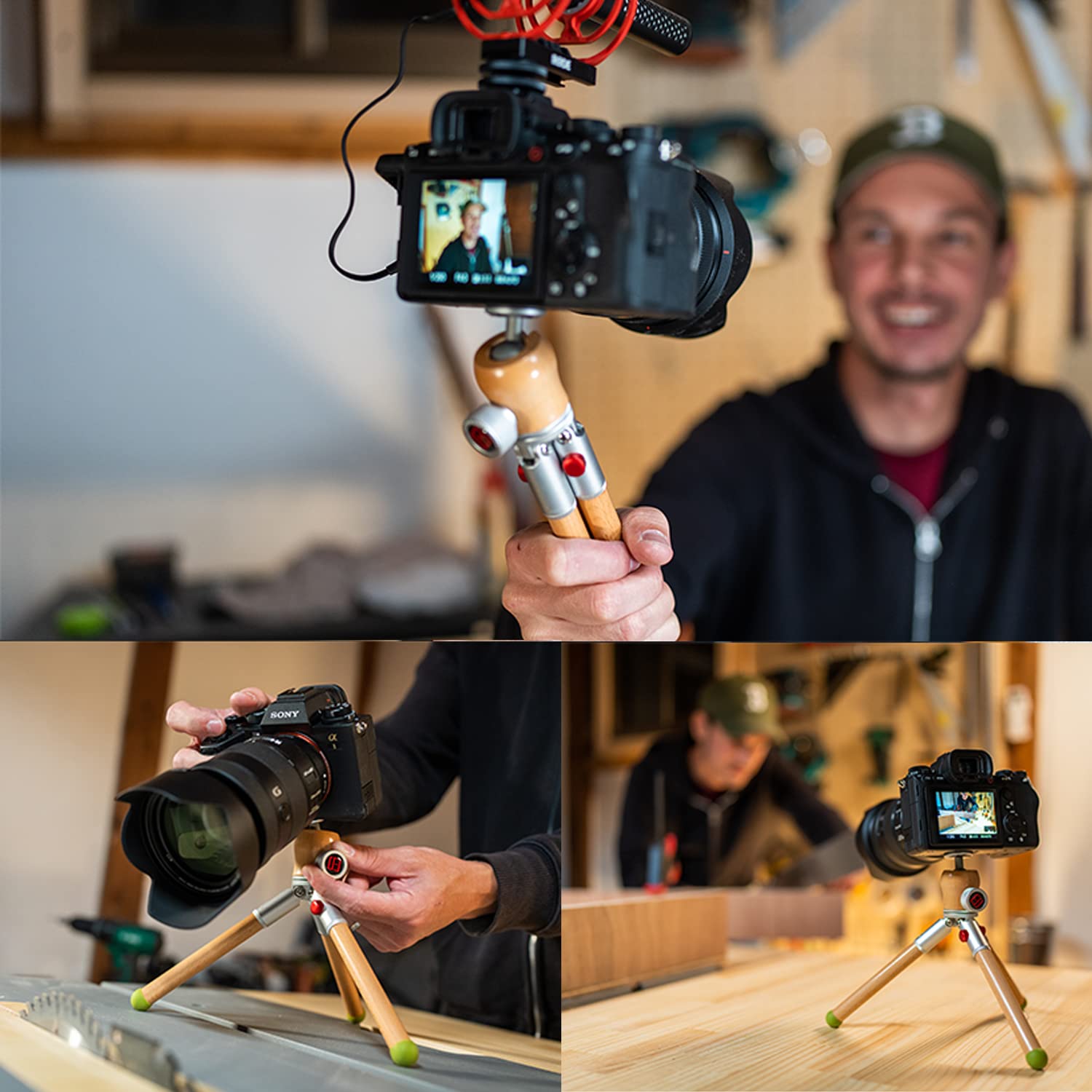 IFOOTAGE Timberpod Minipod Aus Buchenholz – Flexibler Kugelkopf, 2 Höhen, Für Kamera & Smartphone
