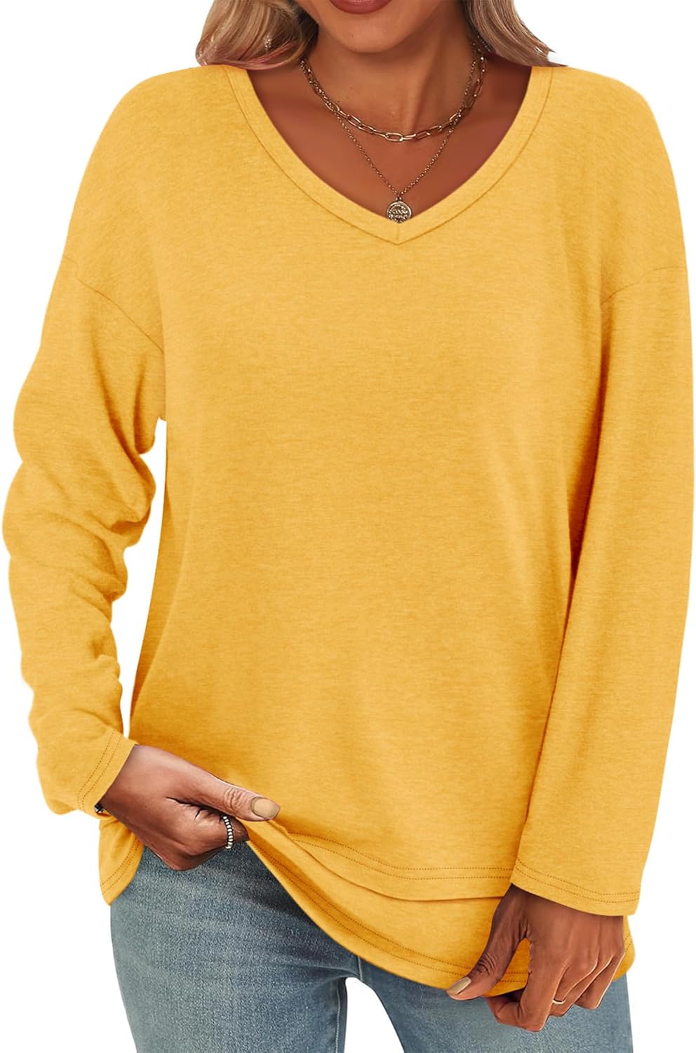 Women's Long Sleeve T-Shirts Solid Color Loose Fit Cute Basic Flowy Tops Spring Fall Casual Blouse - Image 4