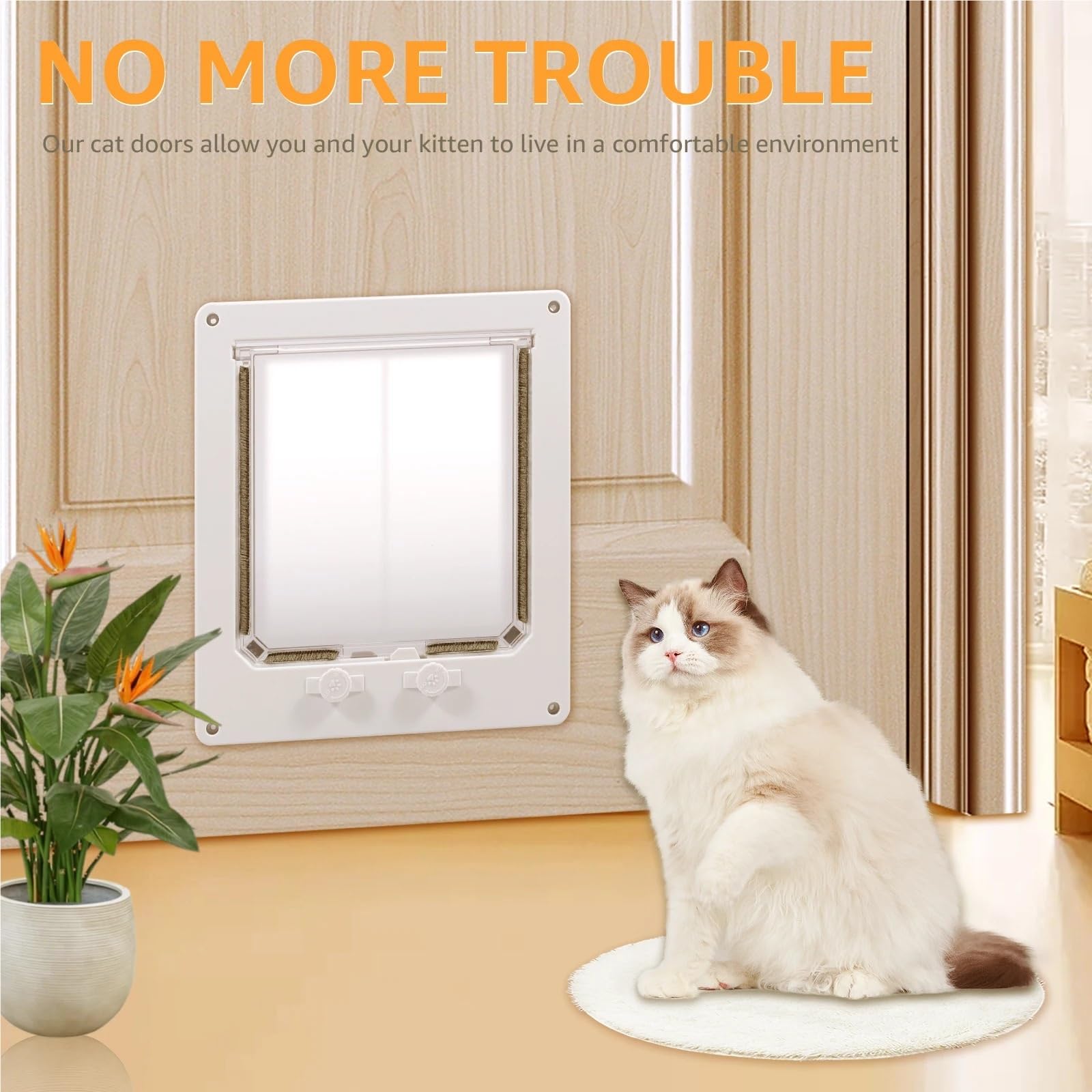 Gateras para Puertas Puerta Interior for Gatos, Mascota de plástico Blanco con Bloqueo 4 vías, Accesorios for Suministros Puerta Seguridad for Cachorros(White-L)
