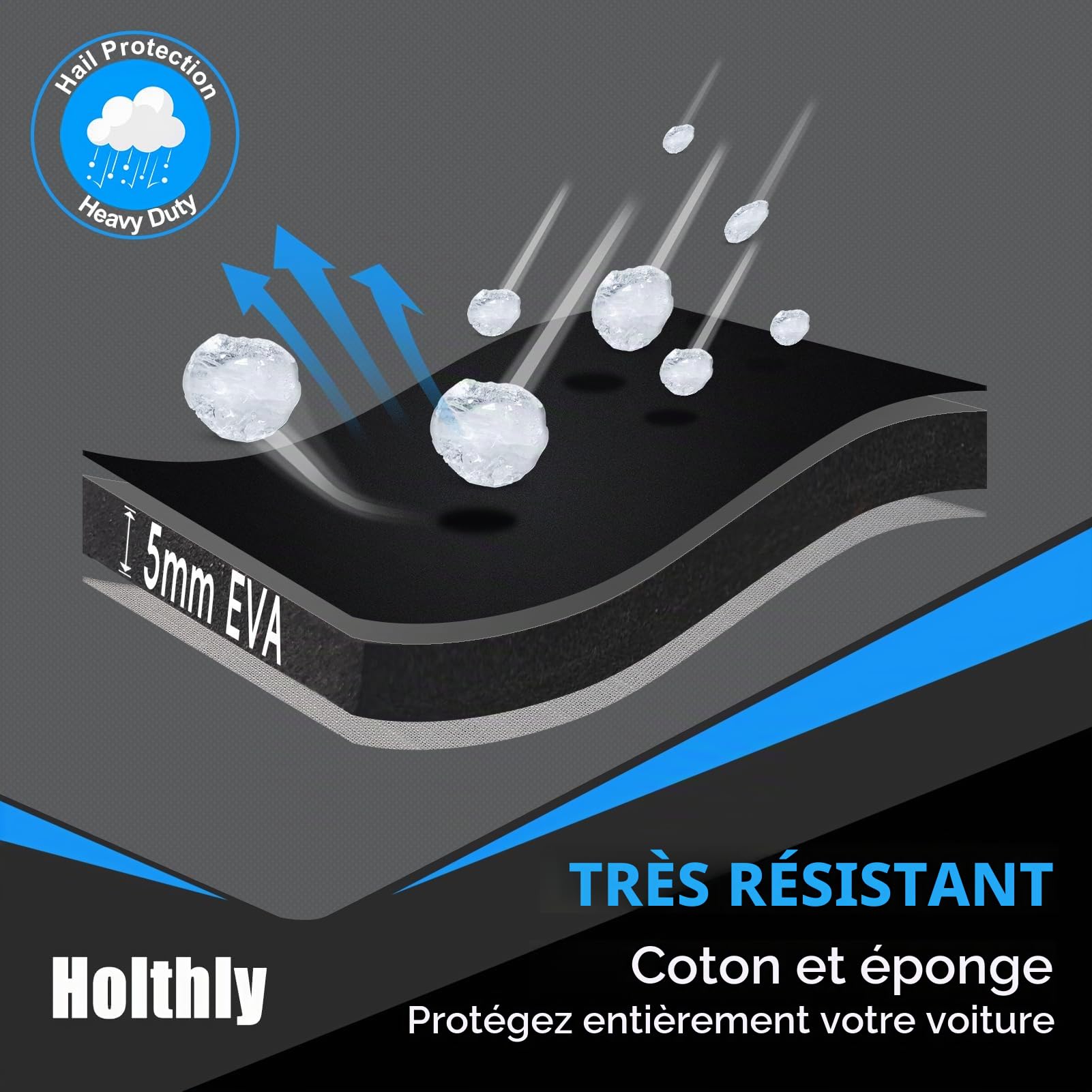 Bâche Voiture Anti-grêle Étanche, Housse de Protection Voiture Extérieur Contre Pluie Soleil Poussière, Bâche Contre la Grêle pour SUV 4x4 460 à 485 cm. YL