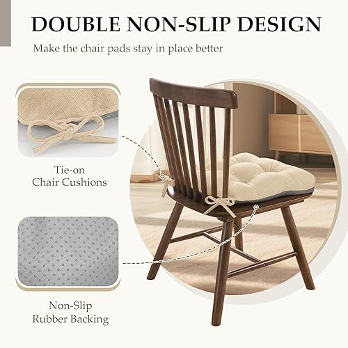 Miniatura 4 de HARBOREST Juego de 4 cojines para sillas de comedor, cojines copetudos de felpilla para sillas de cocina con lazos y parte inferior antideslizante,