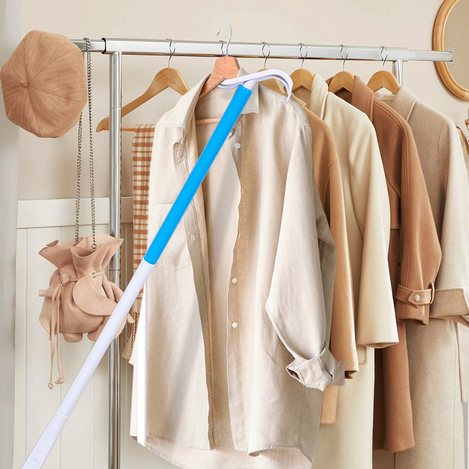 PACKOVE Przenośny Kij Do Ubierania z Odłączanym Łyżką Do Butów Wielofunkcyjny Pomocnik Seniorów Niepełnosprawnych i Kobiet Ciąży Ułatwia Zakładanie Ubrań i Zdejmowanie Skarpet i Wygodny