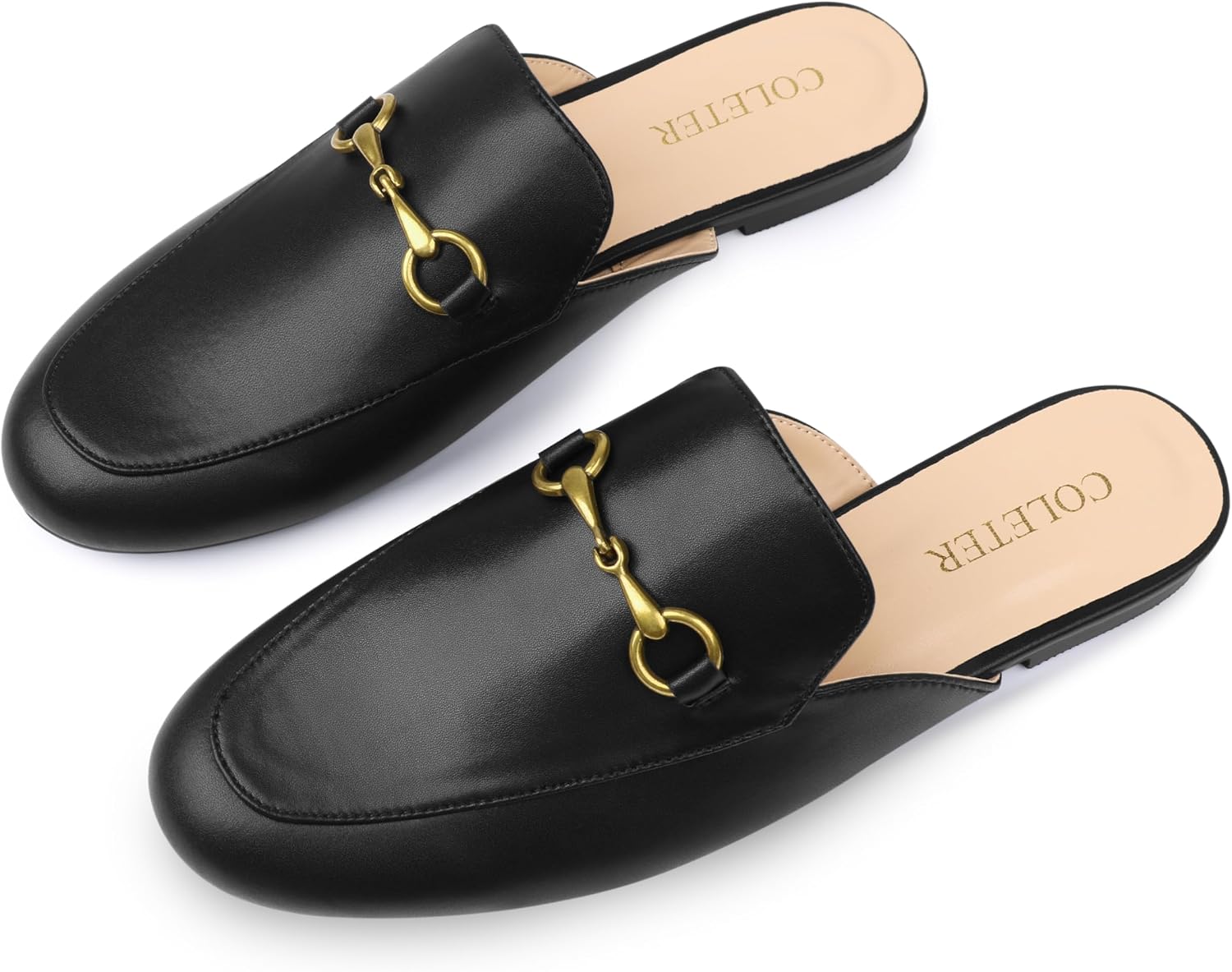 COLETER Flats Mules for Womens Buckle Backless Loafers Casual Slip On Shoes