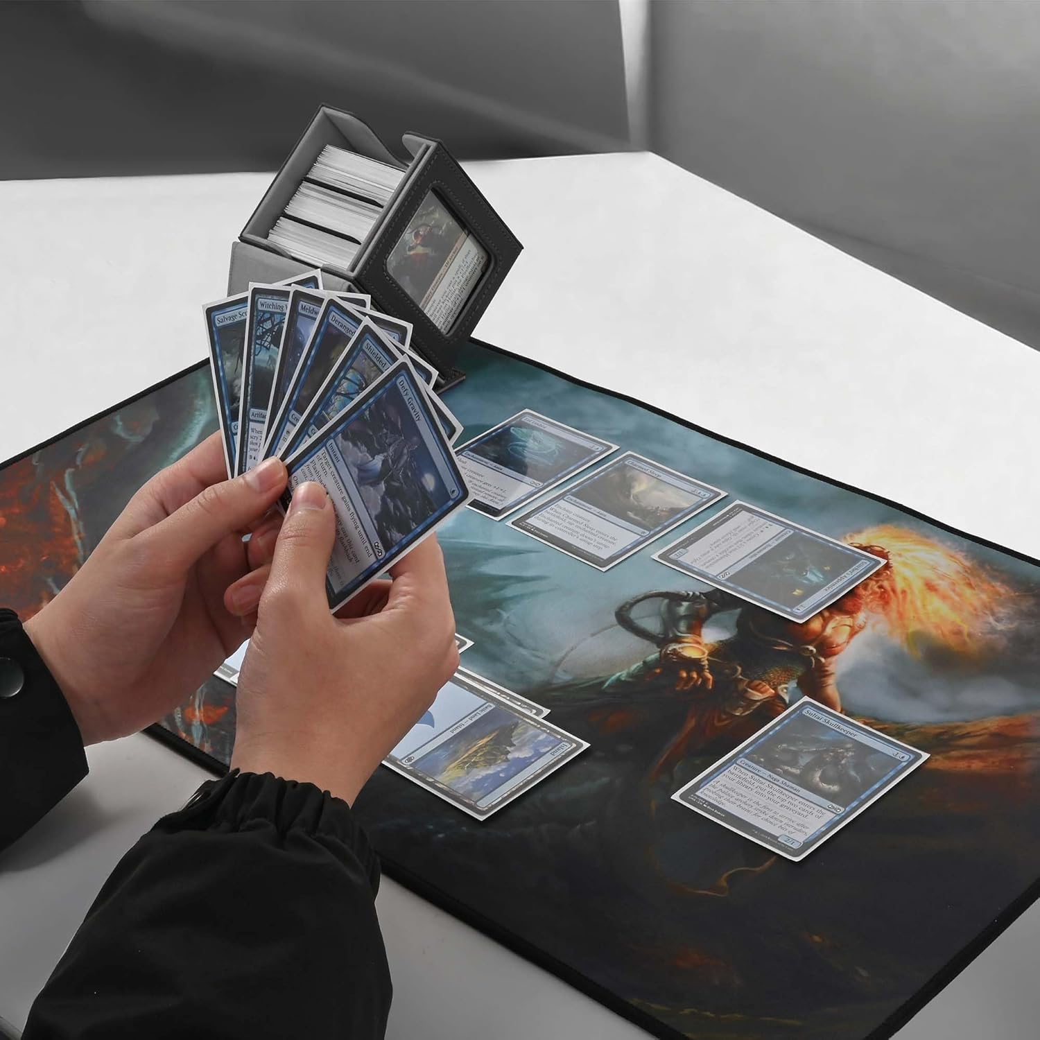ZLCA MTG Deck Box with Commander Window Display, Trading Card Storage Box Holds 100 Double-Sleeved Cards Suitable for TCG/CCG/PTCG/EDH/Magic/Sport Cards (Black)