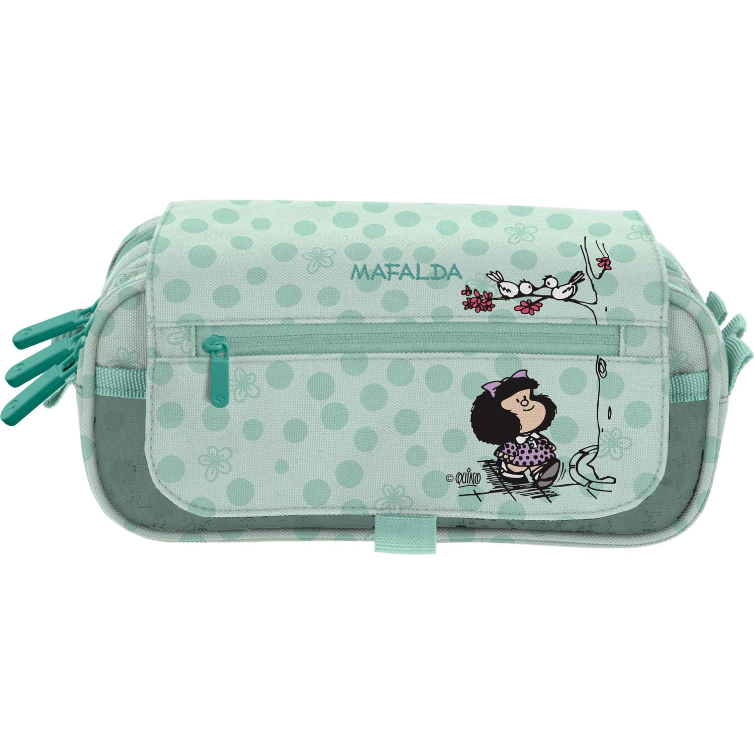Grafoplas - Estuche Escolar 3 Compartimentos, Mafalda Kids, 23x10x10cm, Solapa con Bolsillo Auxiliar y Horario Escolar Interior, Gran Capacidad para Material Escolar