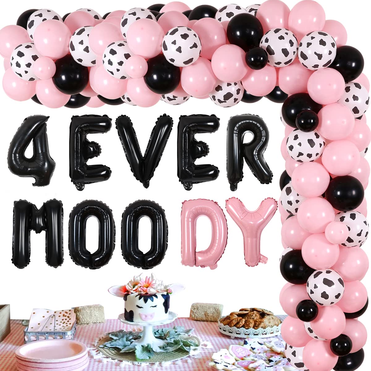 Cow Birthday Decorations 4th - Holy Cow Im 4 Birthday Decorations Girl, Pink Cow Spot Balloon Garland Arch Kit and 4 Ever Moody Foil Balloon for Girl 4th Birthday Cow Theme Party