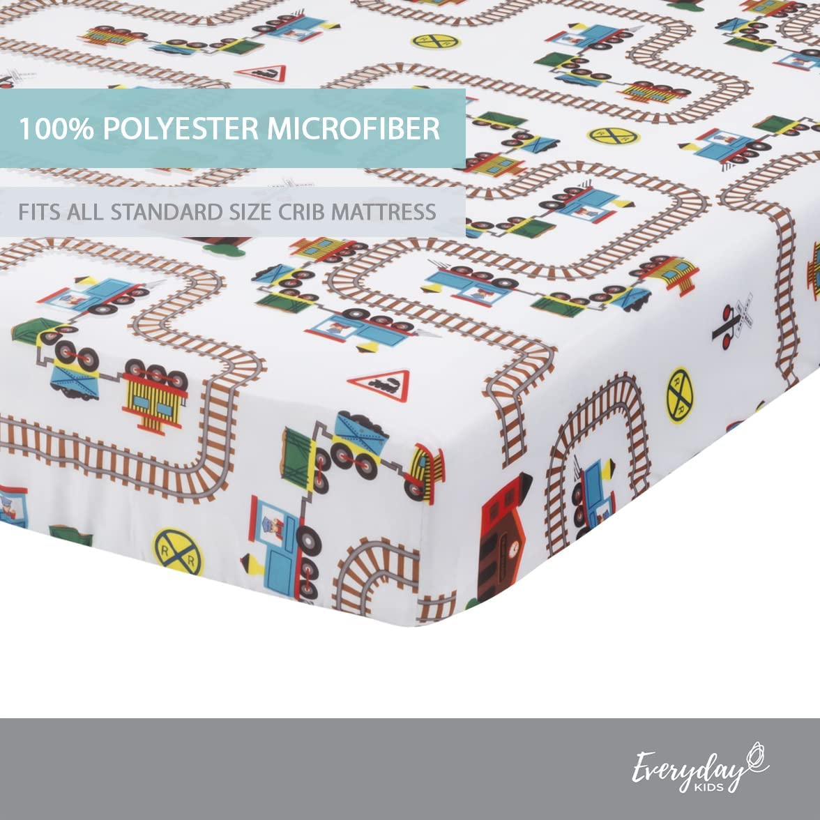 Baby Boy Fitted Crib Sheet Choo Choo Train, 100% Soft Breathable Microfiber Baby Sheet, Fits Standard Size Crib Mattress 28in x 52in, Nursery Sheet